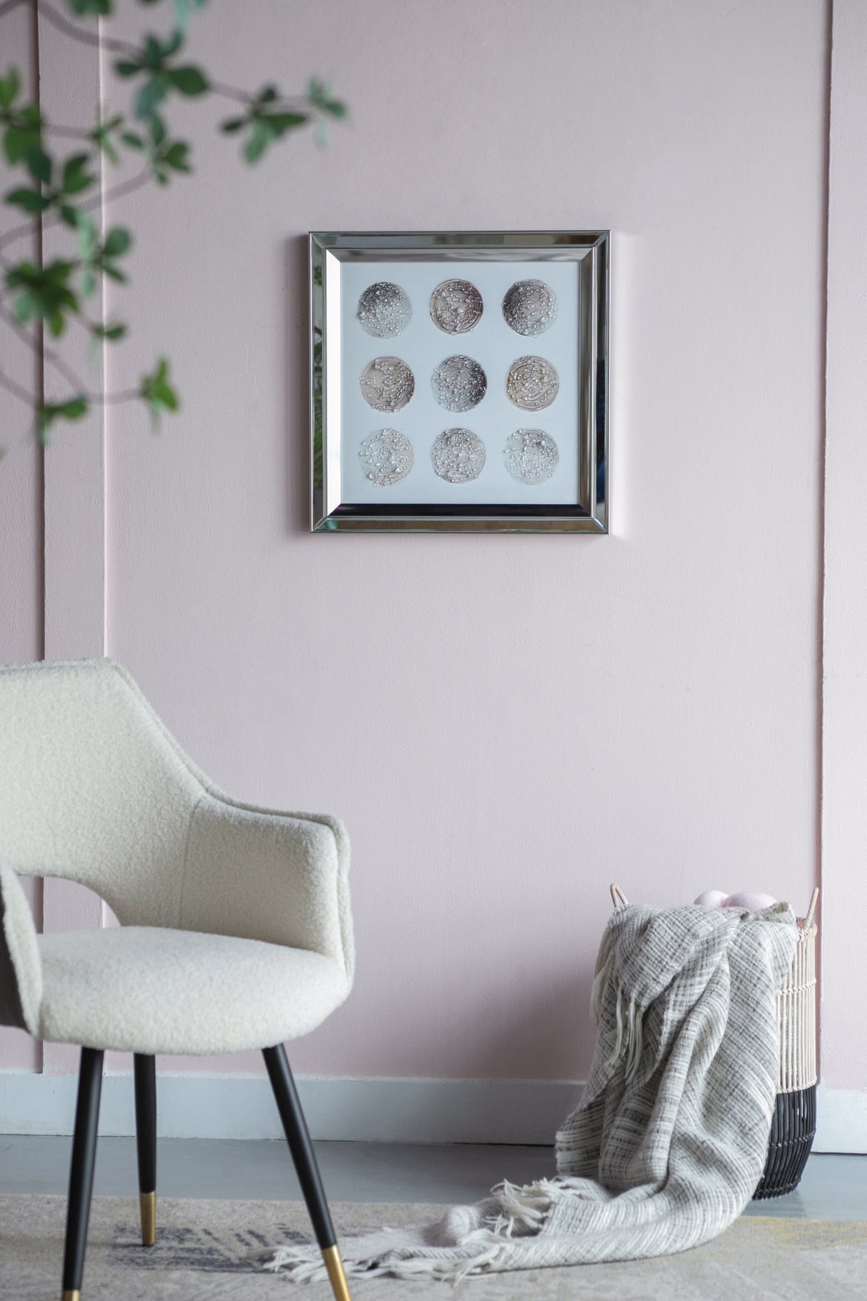19.7x19.7" Ares Crystal Mirror Framed Wall Art on Mellow Golden Tint Background