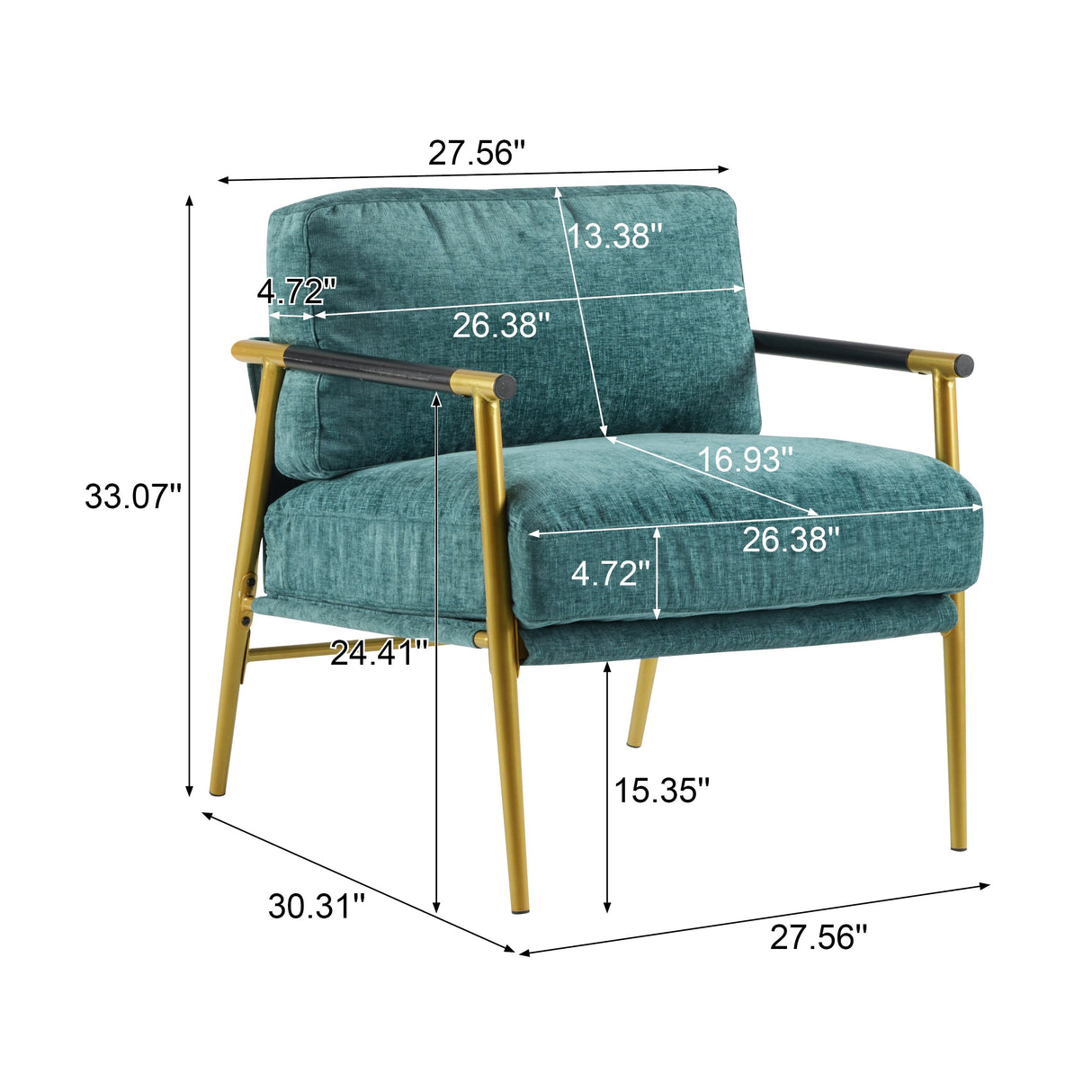 Modern Accent Chair with Plush Cushions and Wooden Armrests