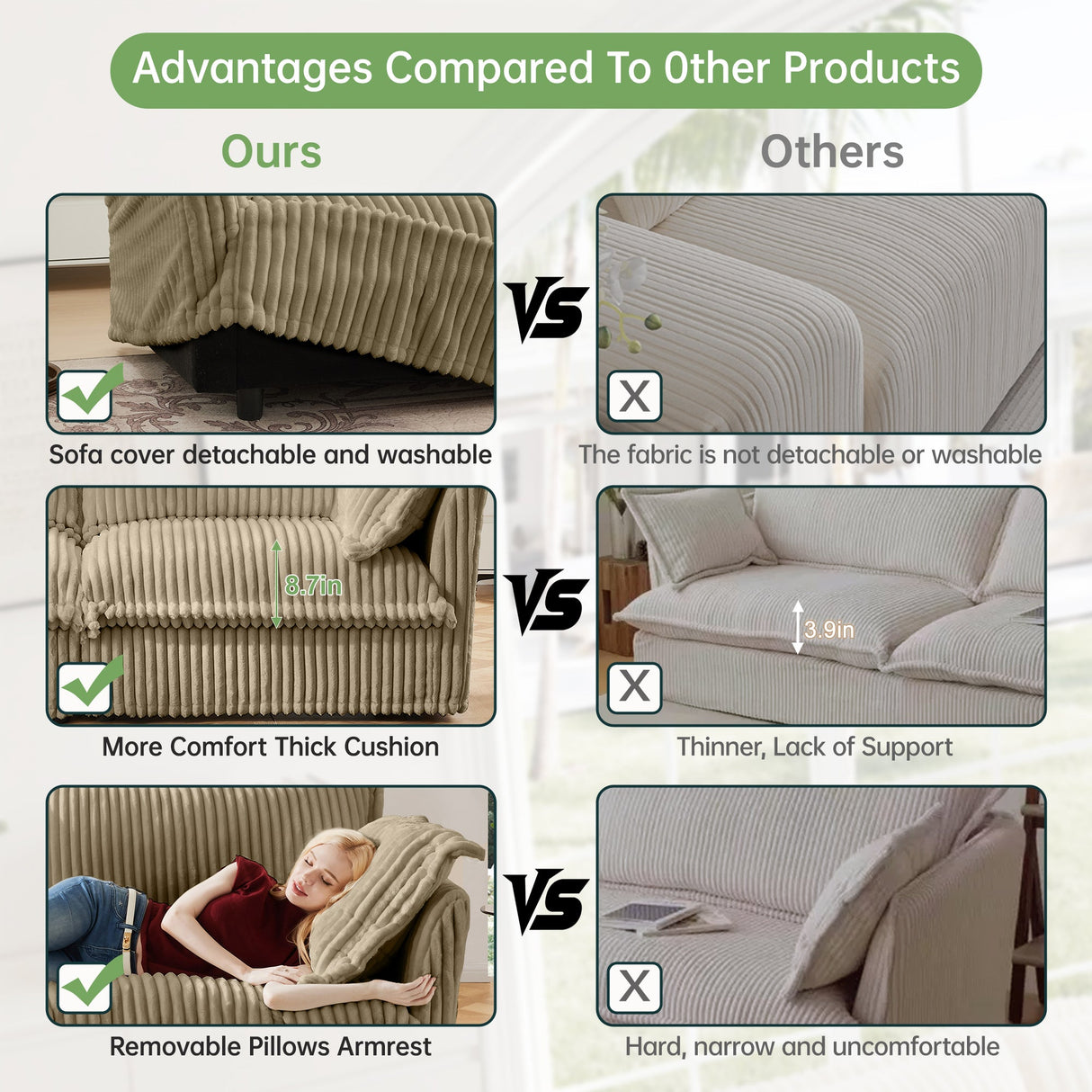 Modern Slipcovered 2-Seat Sofa Couches for Living Room