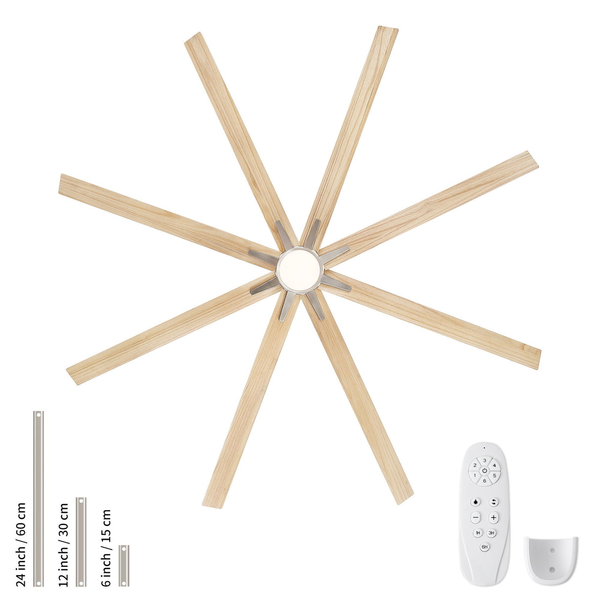 Oversized Large Ceiling Fan With Dimmable LED Light, 8 Blades, Remote Control