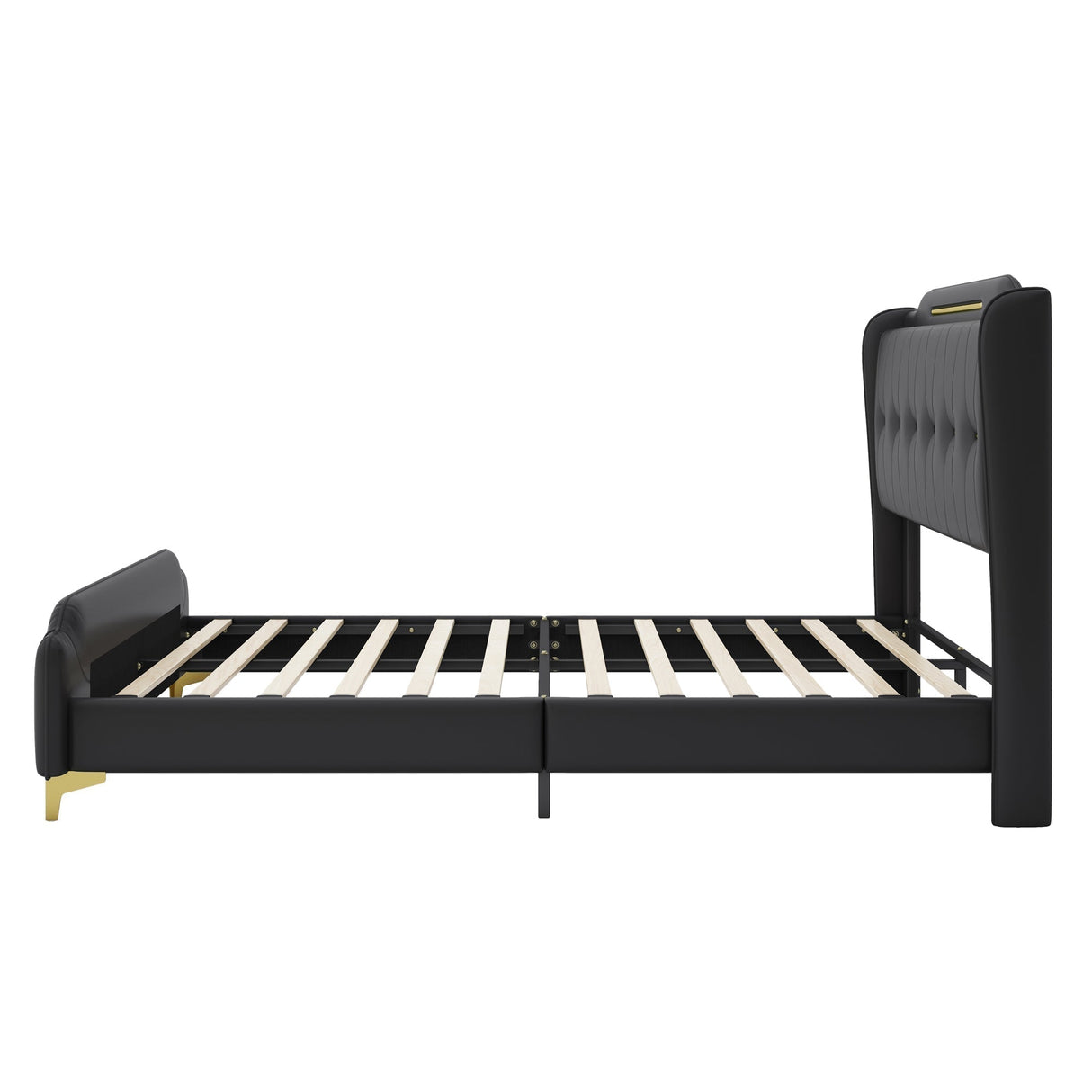 Queen Size Leather Bed Frame with Wingback Headboard & Footboard