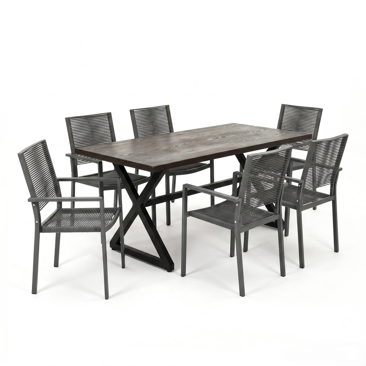 7-Piece Aluminum & Woven Rope Outdoor Patio Dining Set