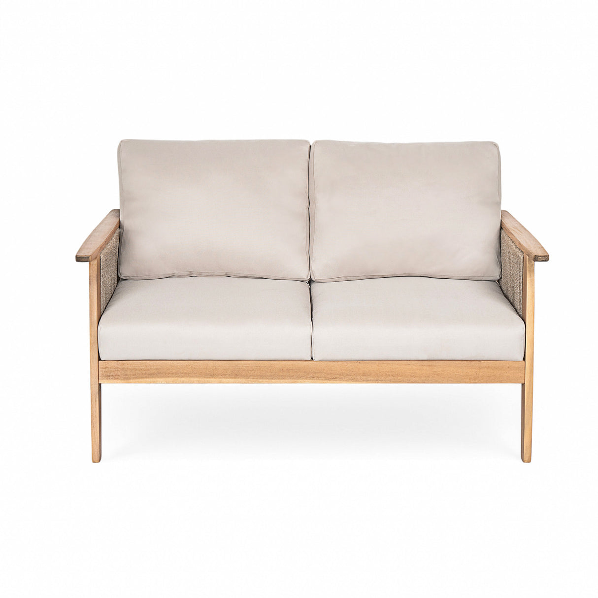 Outdoor 4pc Acacia Wood and Rope Sectional Patio Sofa Set