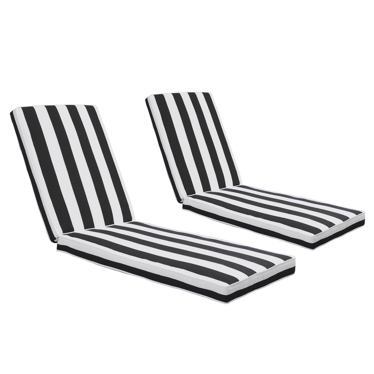 2-Piece Outdoor Chaise Lounge Chair Cushion Set – Black/White Stripe