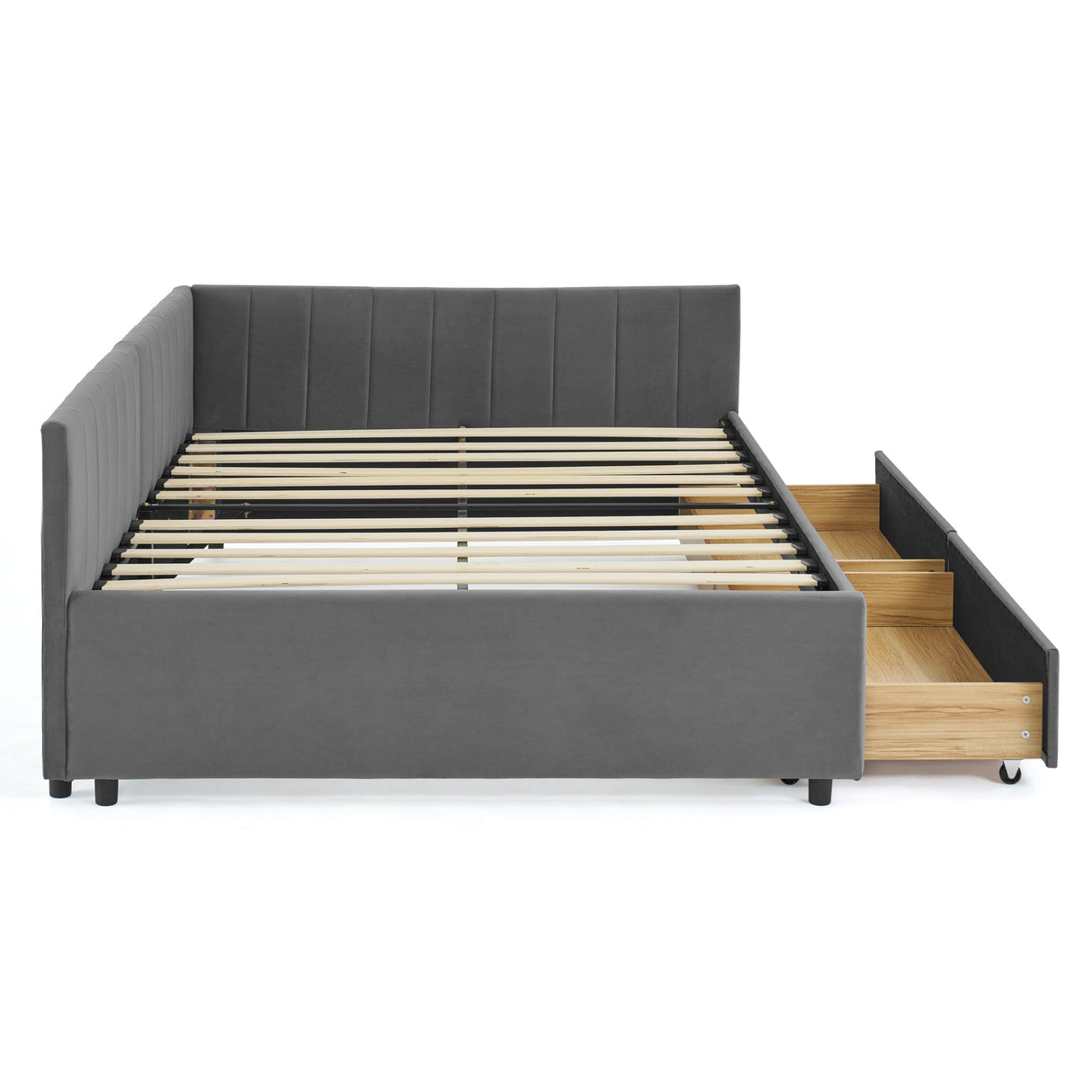 Full Size Upholstered Tufted Bed Frame with Two Drawers