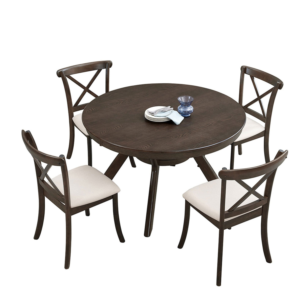Wooden Dining Table Set (1 Table with 4 Chairs) Brown
