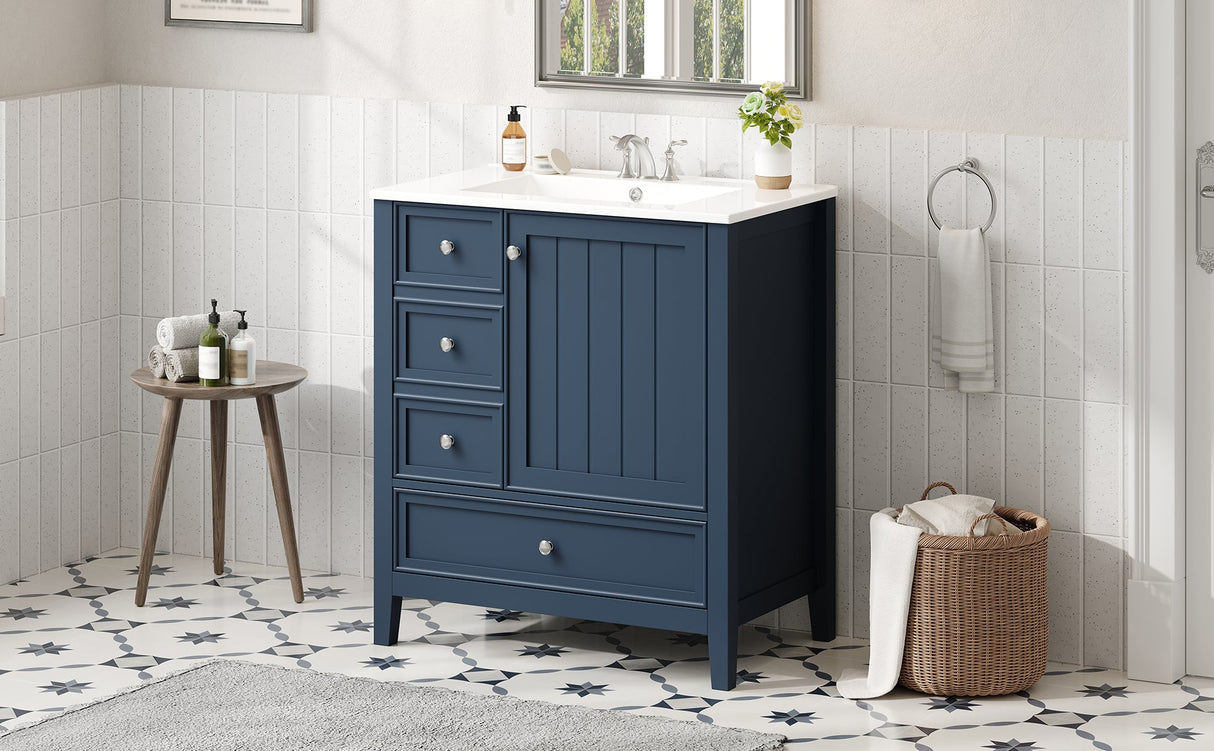 30" Bathroom Vanity with Sink, One Cabinet and Three Drawers
