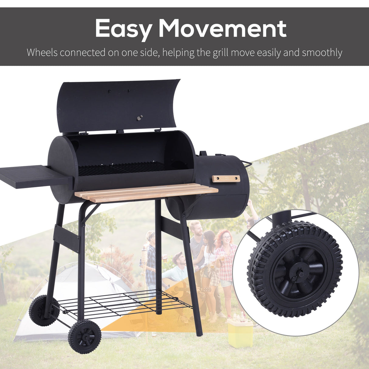 Outsunny 48-Inch Steel Portable Charcoal BBQ Grill and Offset Smoker Combo with Wheels