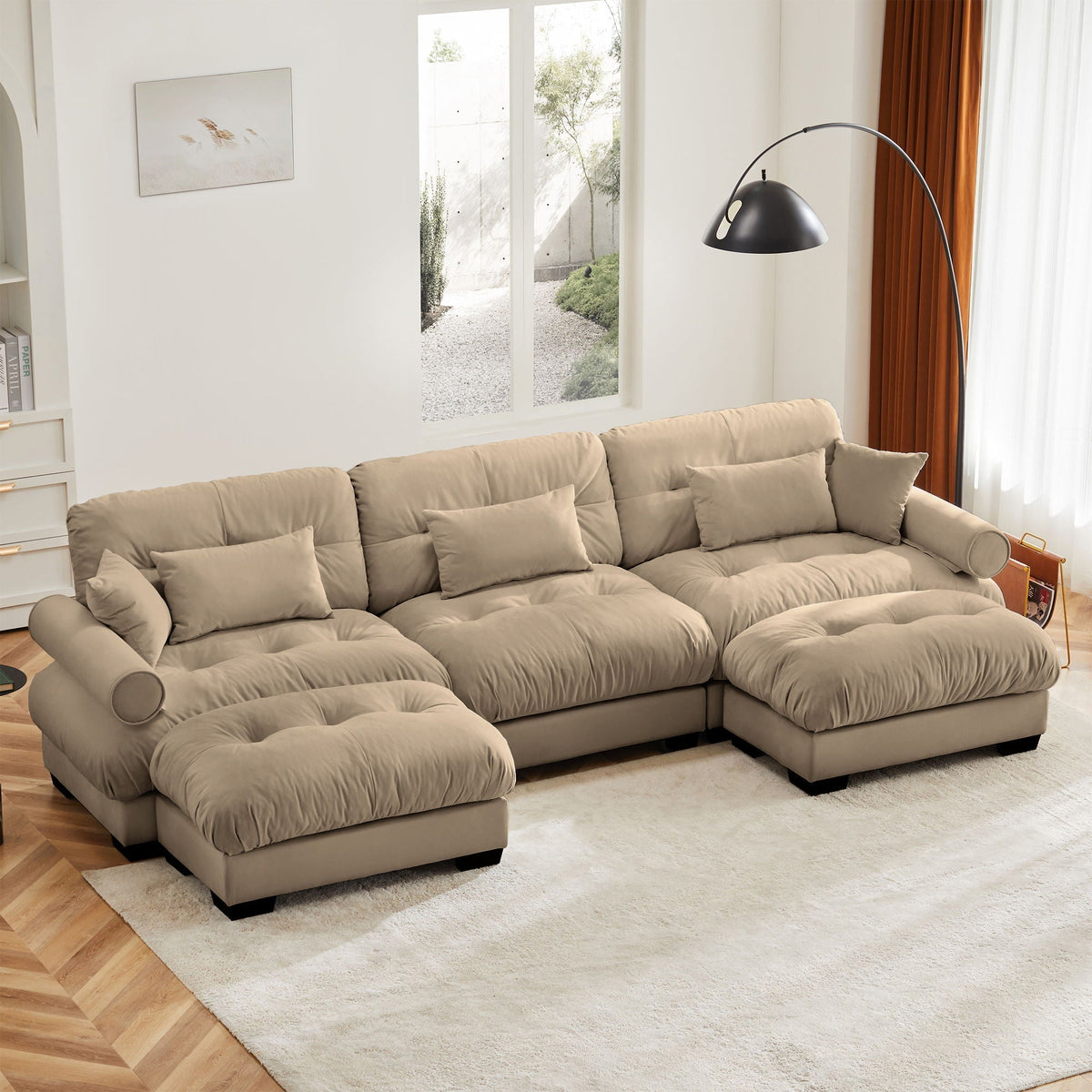 Oversized Modular Sectional Sofa with Movable Ottoman - Fabric, Multiple Colors
