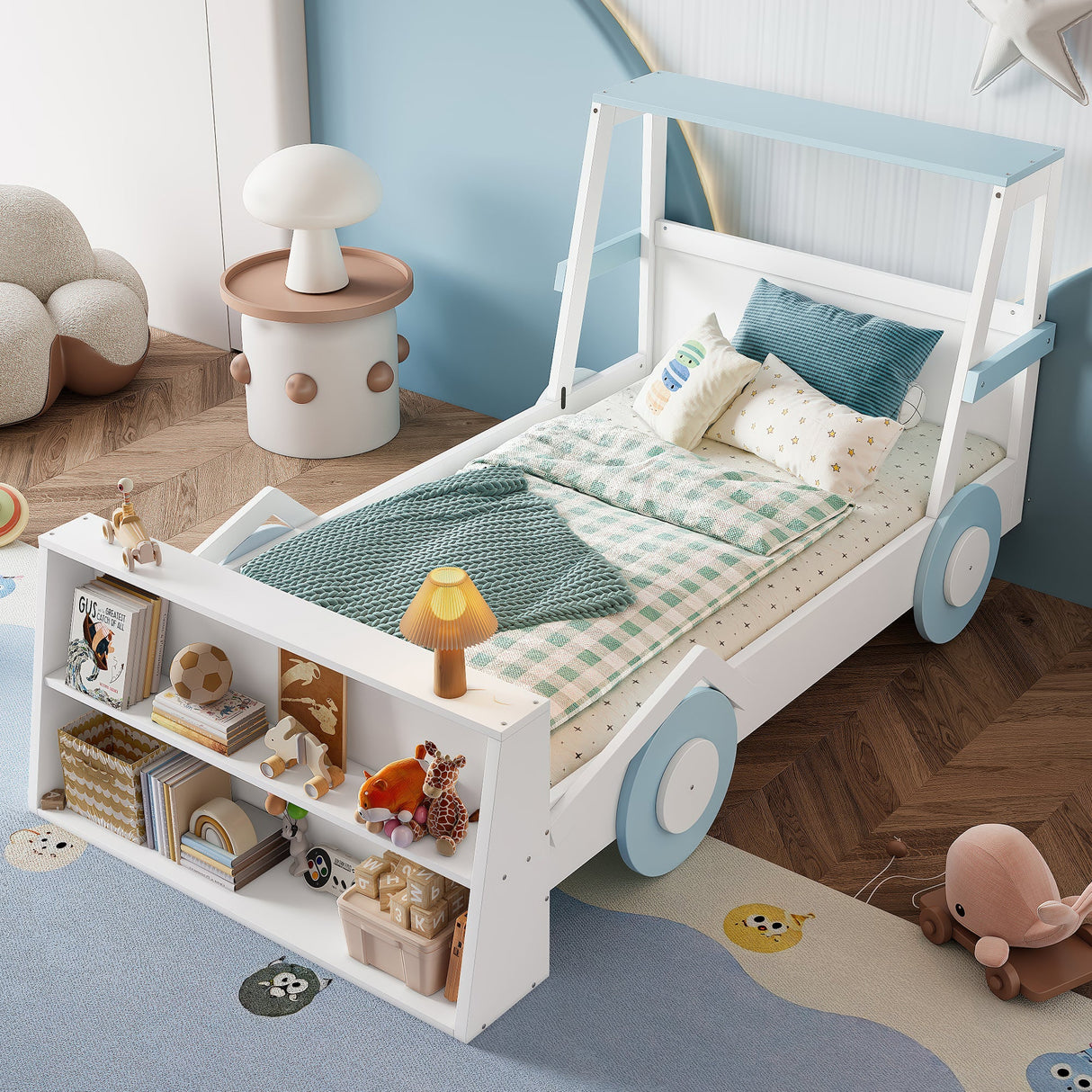 Twin Size Car Bed with Storage Shelves