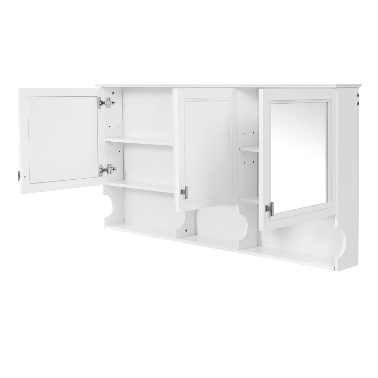 Wall-Mounted Mirror Medicine Cabinet with Adjustable Shelves and Open Storage