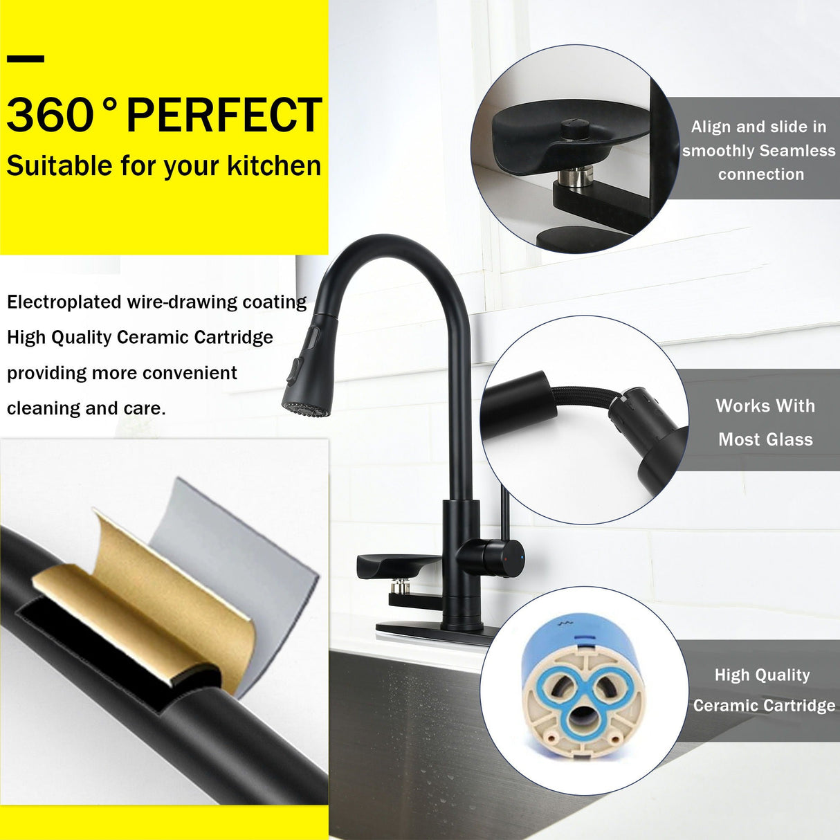 3 In 1 Kitchen Faucet With LED Temperature Display, Pull Down Sprayer