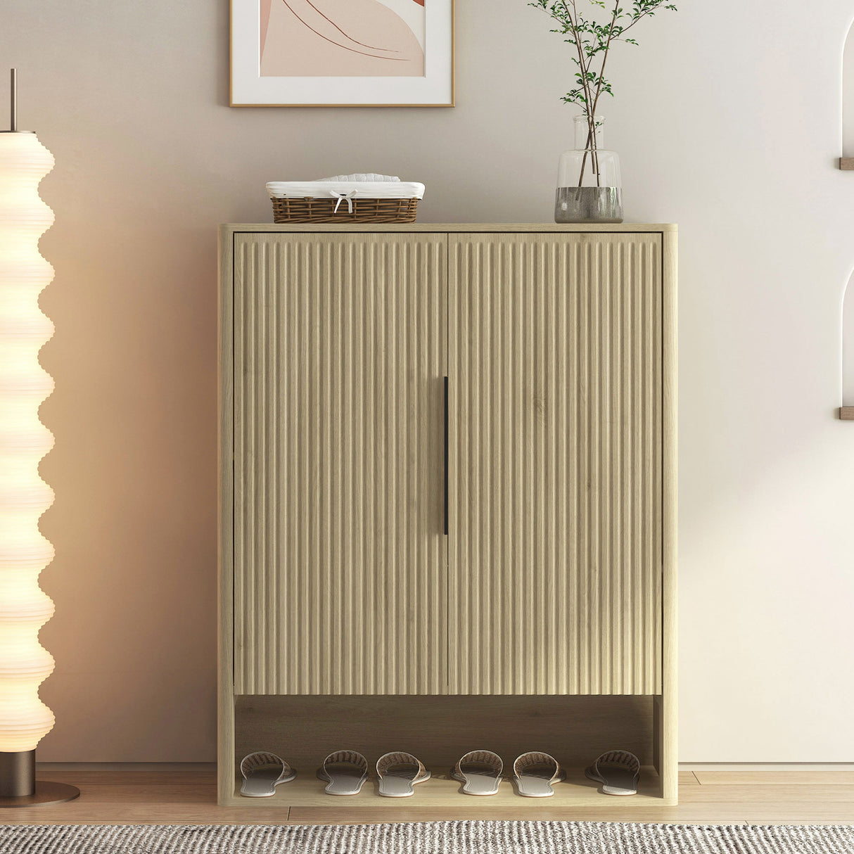 Wooden Shoe Storage Cabinet with Adjustable Shelves