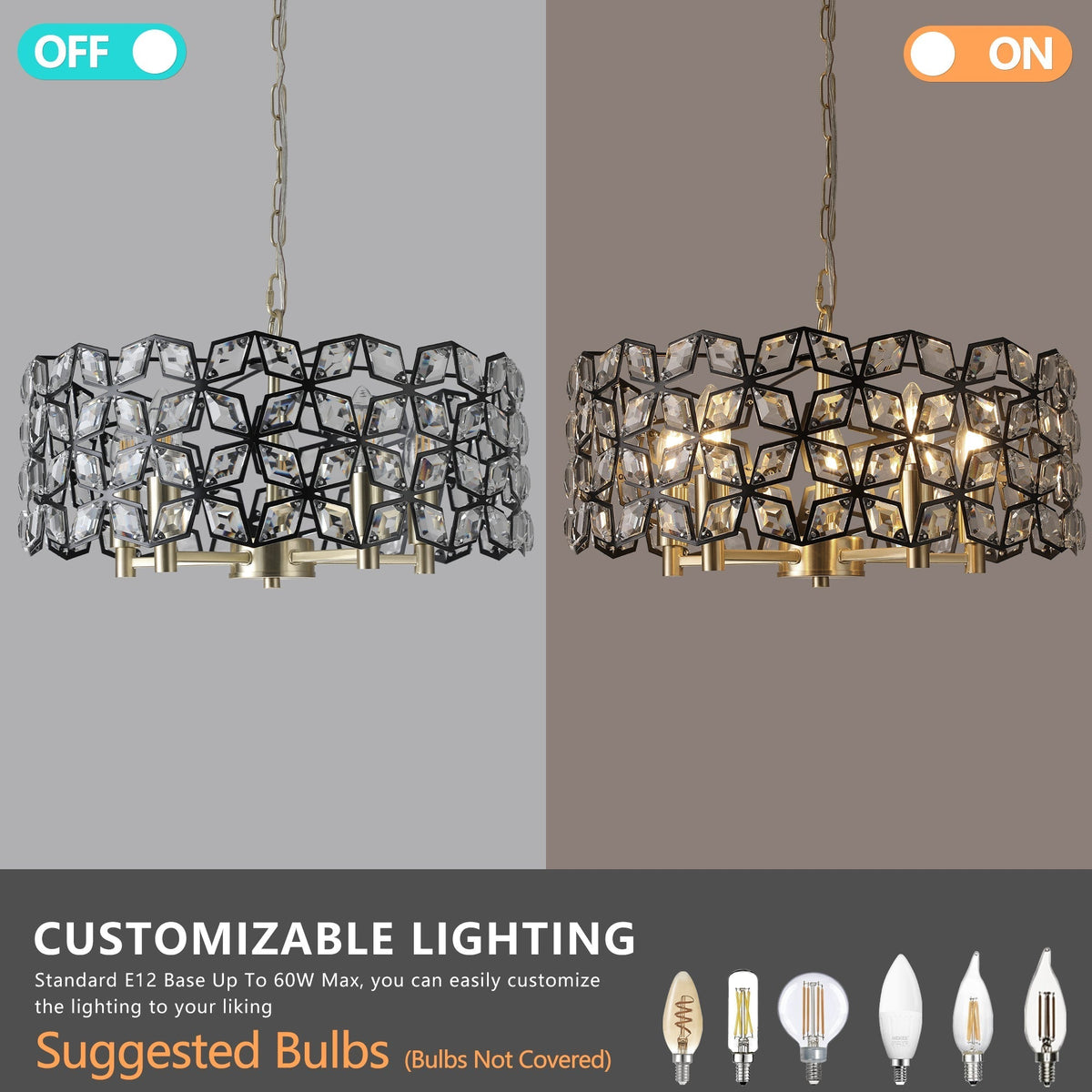 19' Geometric Crystal and BlackGold Round Pendant Chandelier