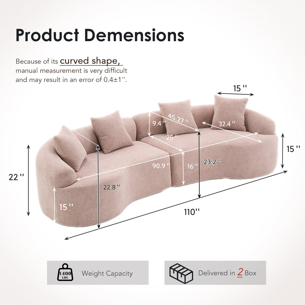 LY-025 Modular Sleeper Sectional Sofa, 4-Seater with Wood Grain Chenille Fabric