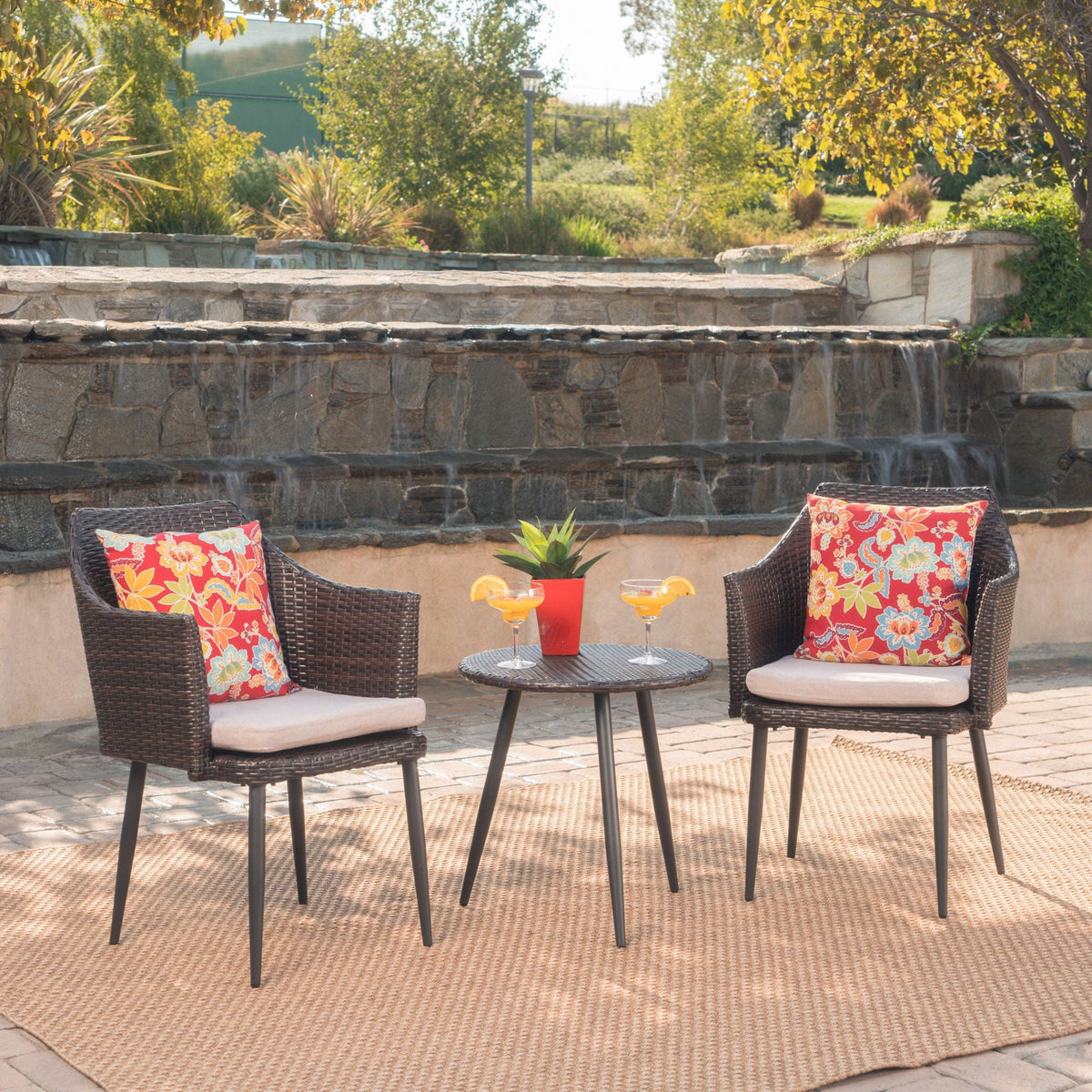 Kenneth - 3 Pieces Chat Set Outdoor Furniture - Brown Multi
