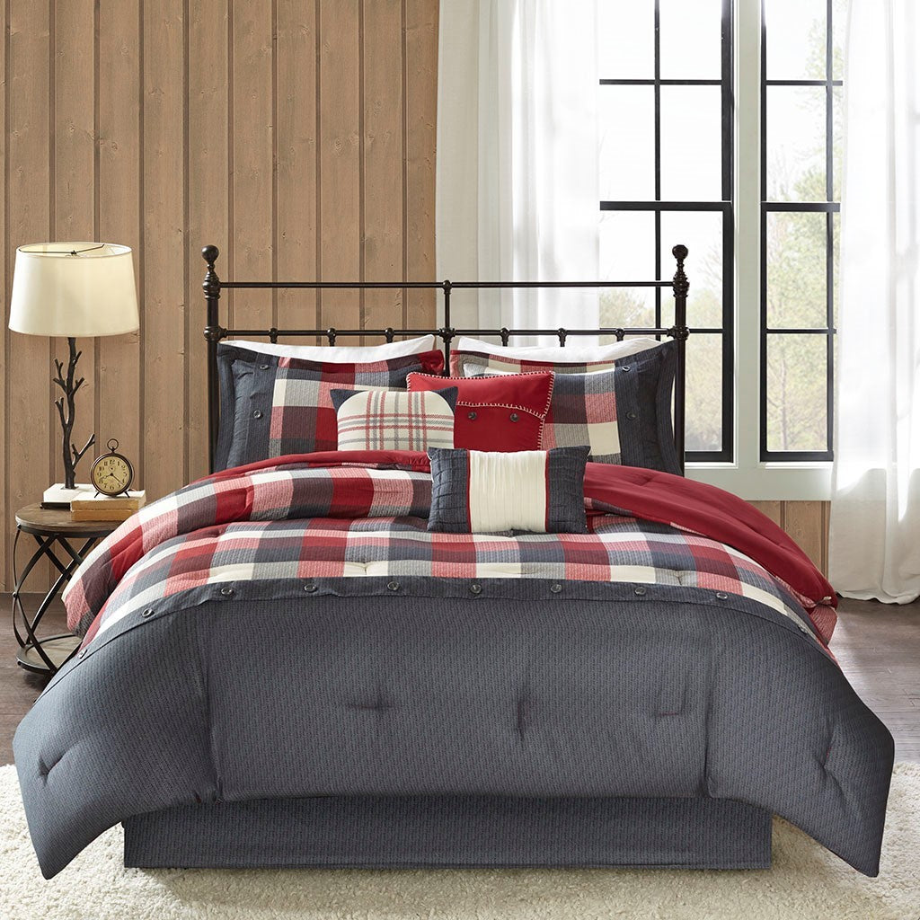 7 Piece Herringbone Comforter Set Red Queen