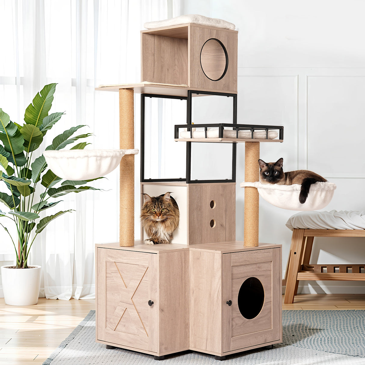 63'-Multi-Functional-Cat-Tree-with-Litter-Box-Includes-Removable-Washable-Cushion-Cat-Tree