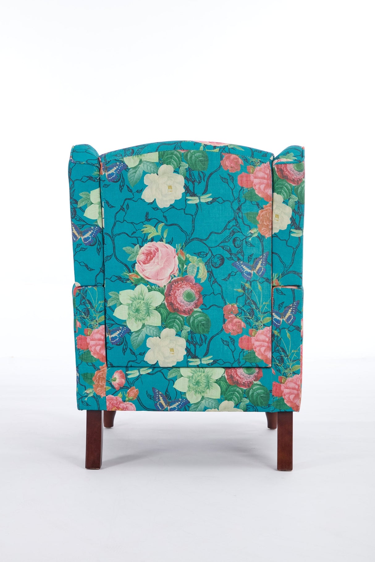 Modern Accent Chair with Retro Wood Legs - Floral