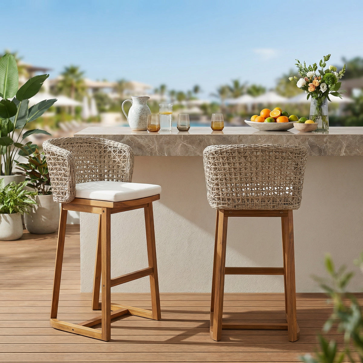 Outdoor Acacia Wood Bar Stools (Set of 2)