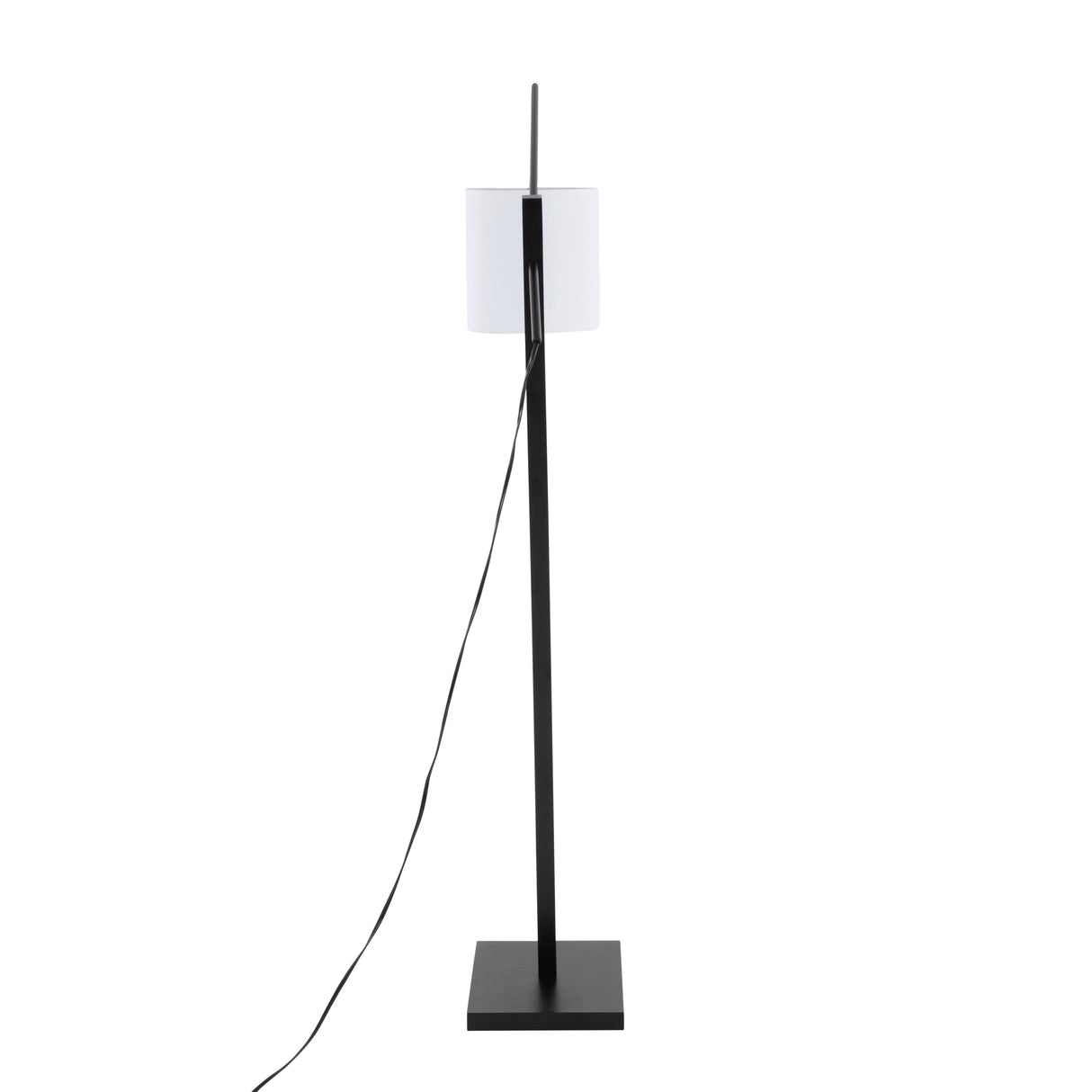 Arturo Contemporary Floor Lamp in Black Wood and Black Steel with White Fabric Shade