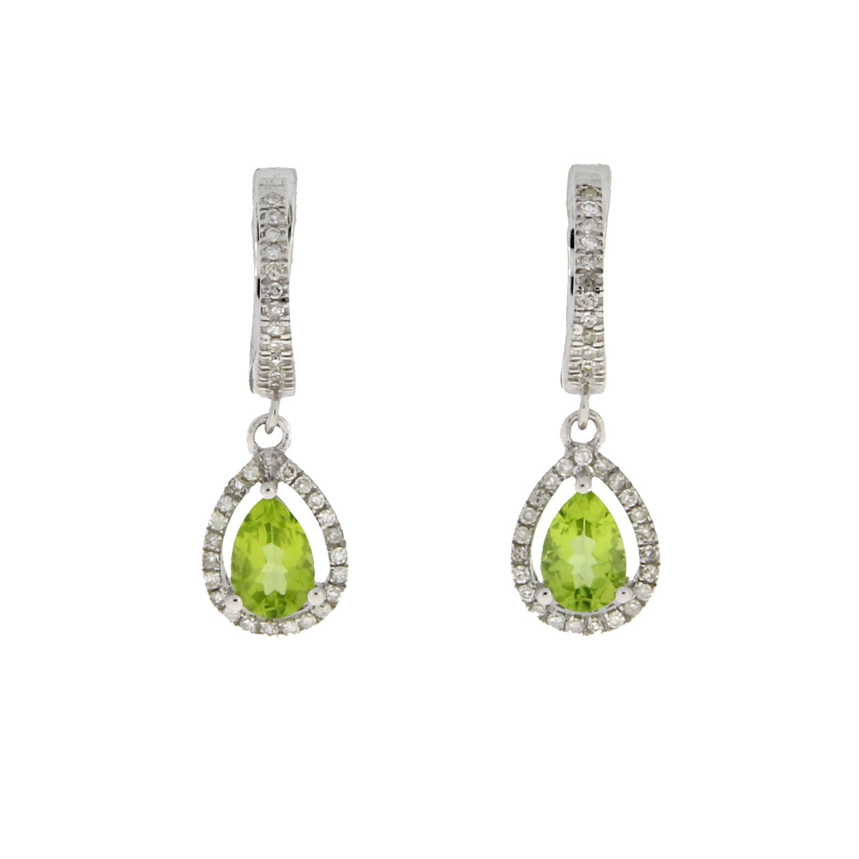 .88ct Peridot Diamond Dangle Earrings 14KT White Gold