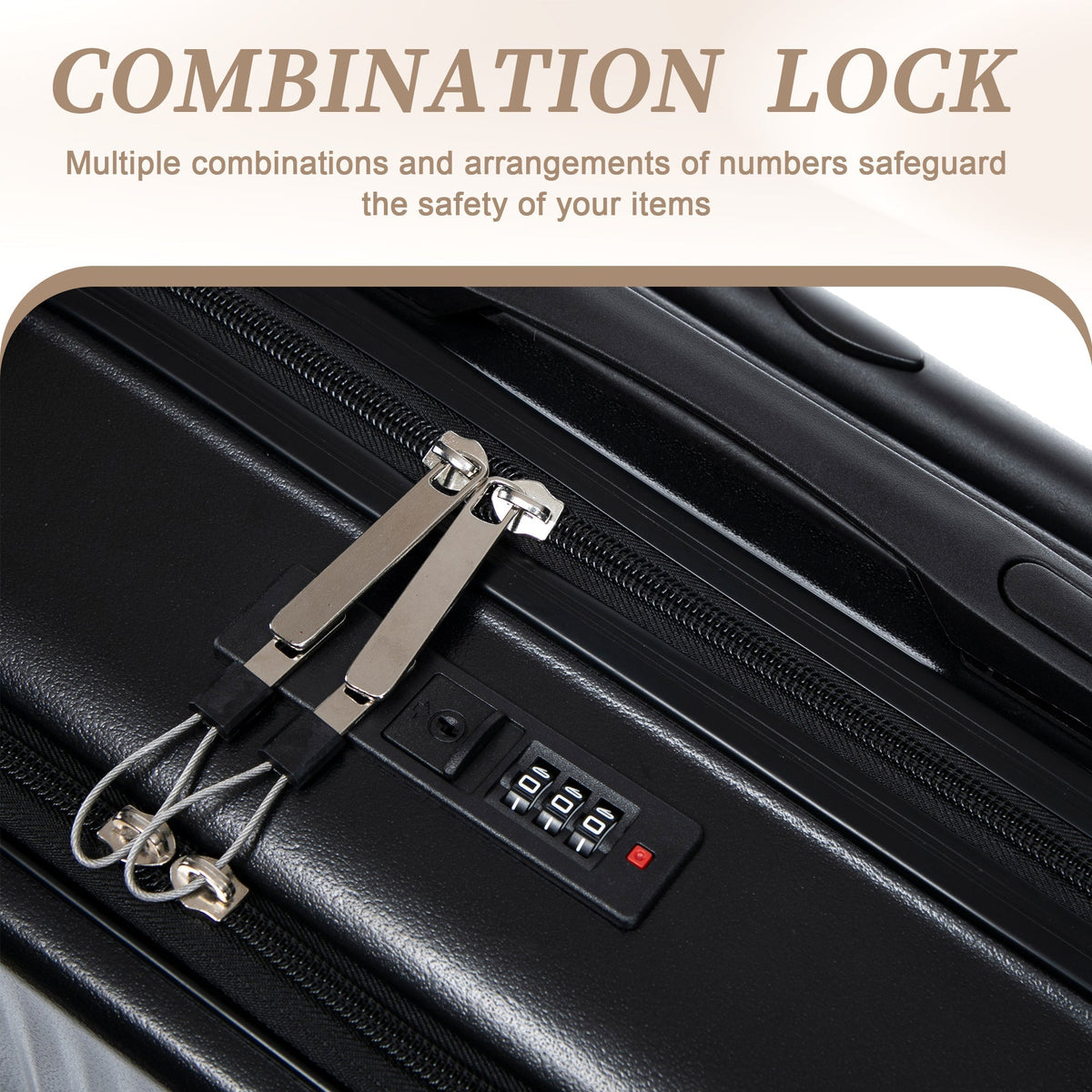 ABS Spinner Wheel Luggage Set with Cosmetic Case - Black