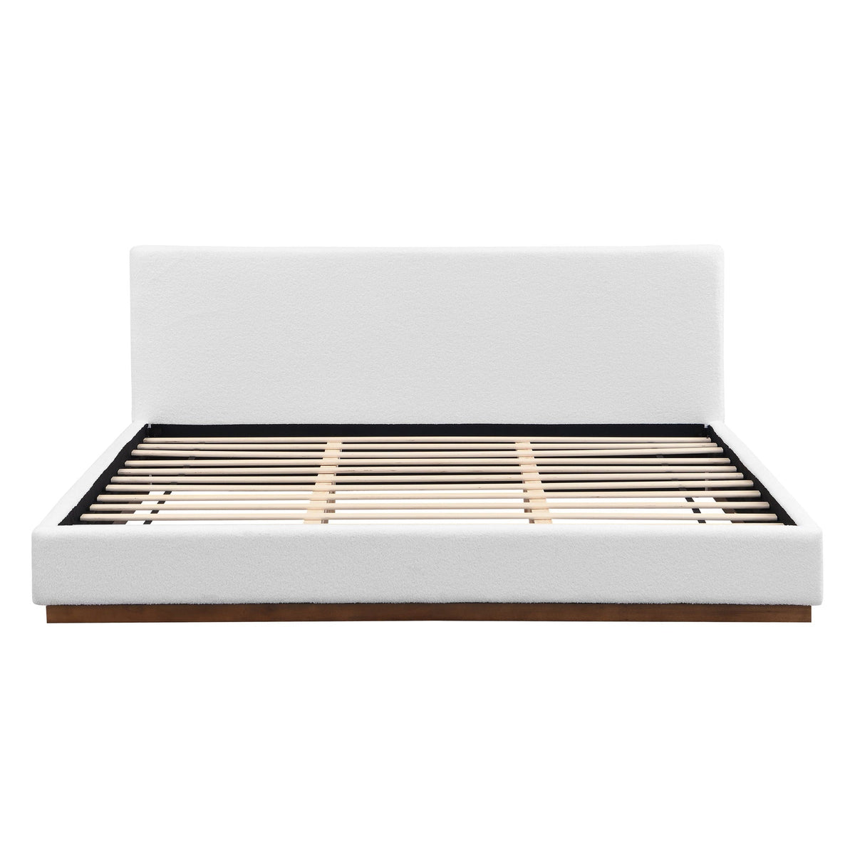 Elegant Boucle Upholstered Bed with Wood Grain Textured Solid Wood Base Frame