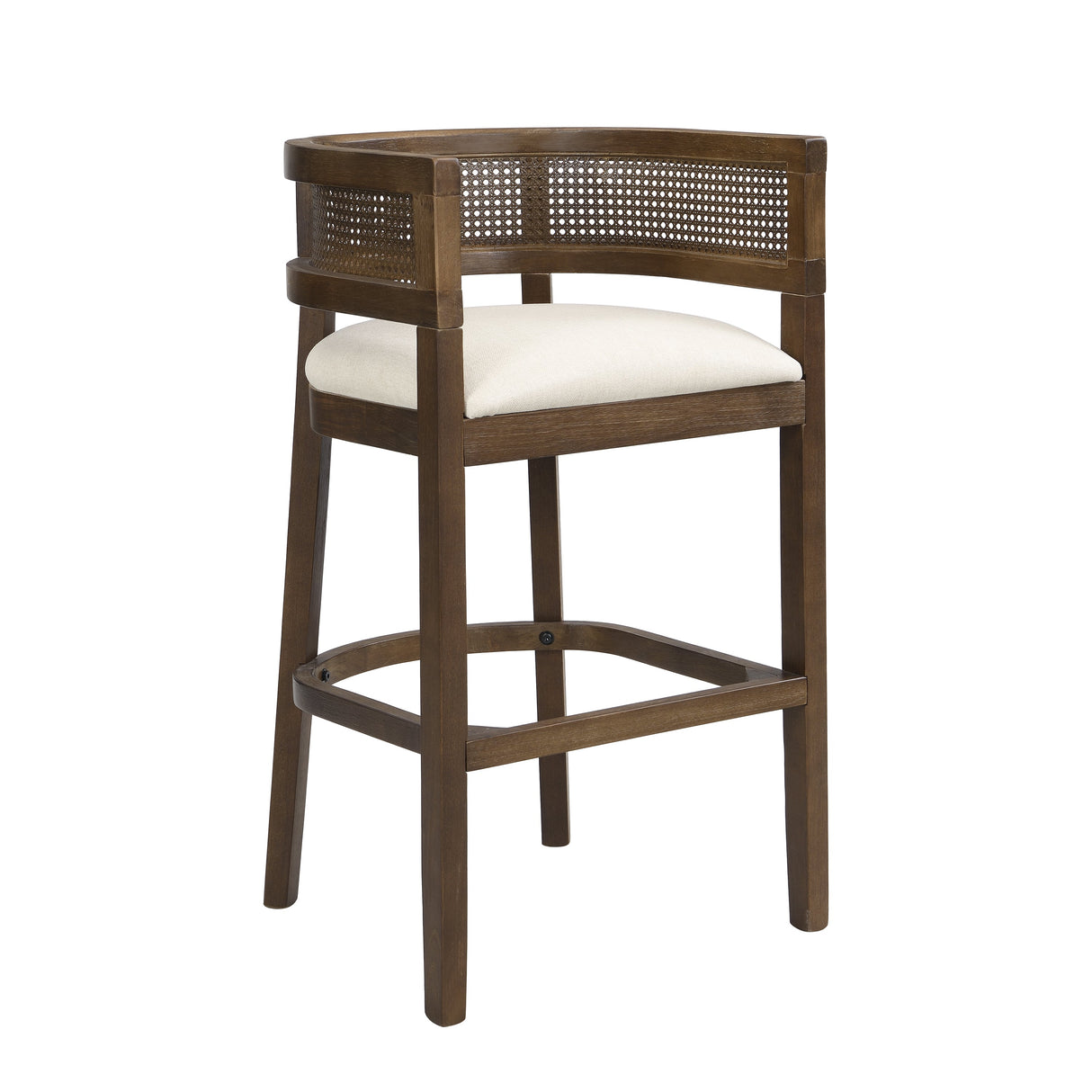 Wood And Rattan Upholstered Arm Bar Stools, Set of 2