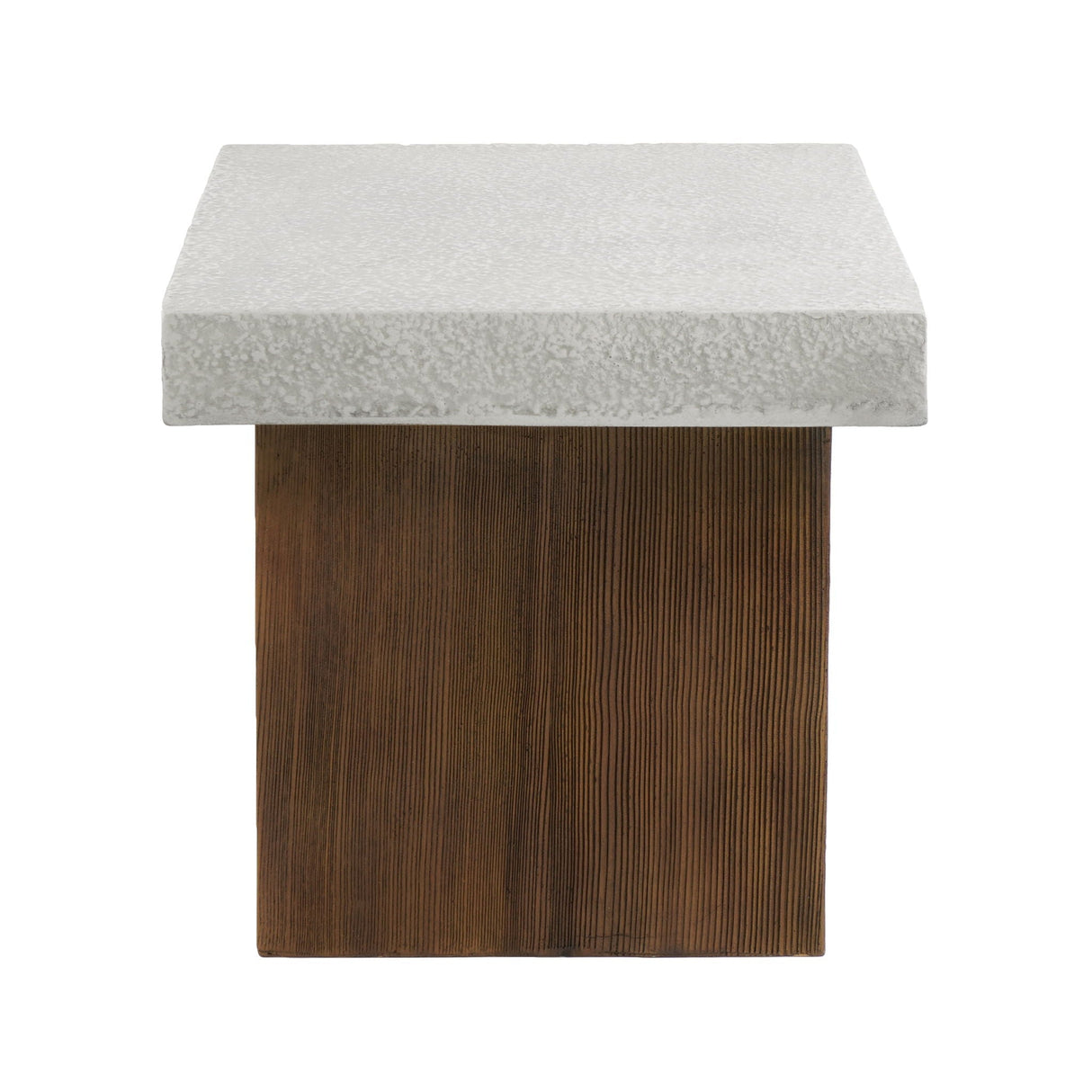 Mgo Square Side Table with Faux Stone Top and Wood Frame - Antique White / Natural Wood