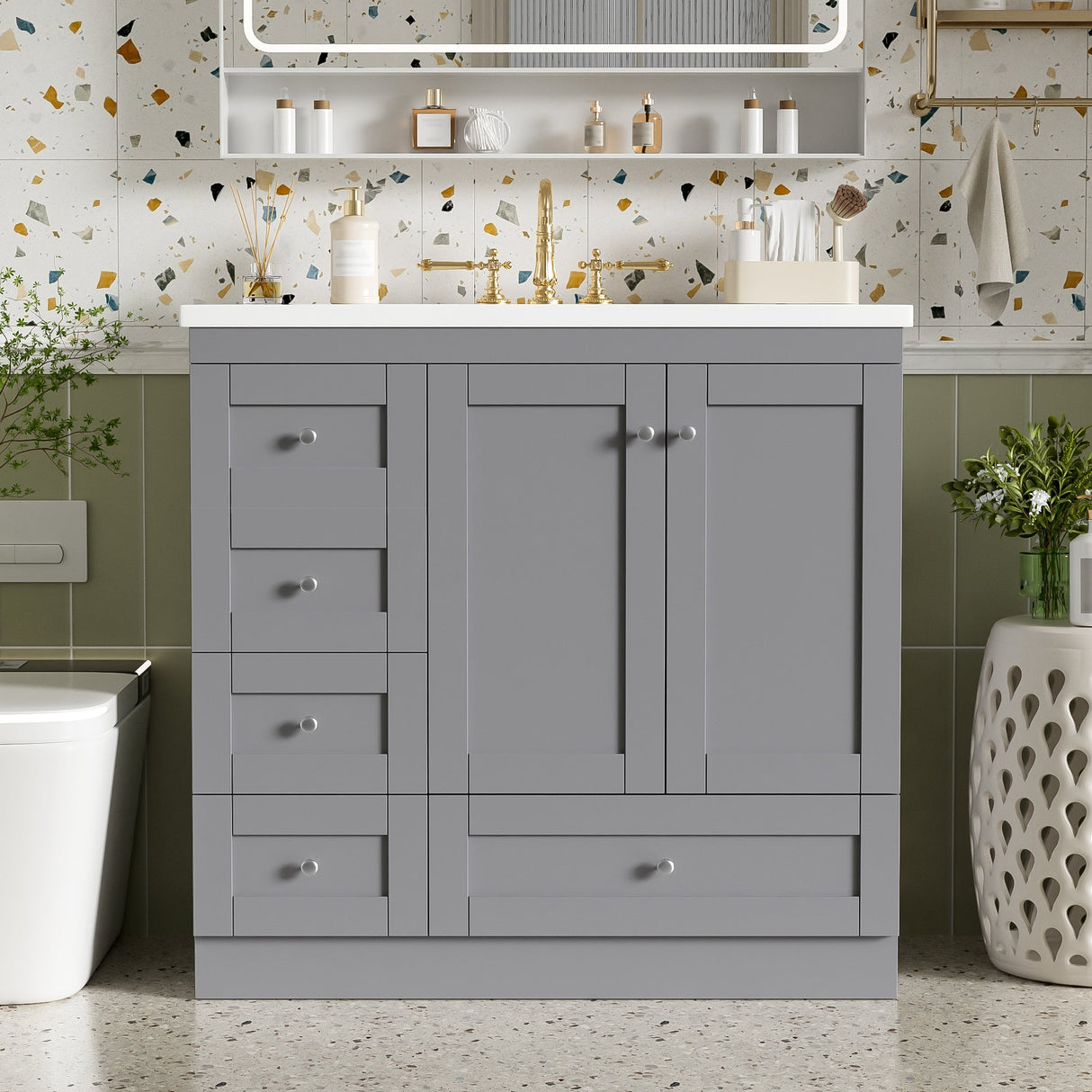 36 Inch Shaker Style Free-Standing Bathroom Vanity Cabinet with Sink