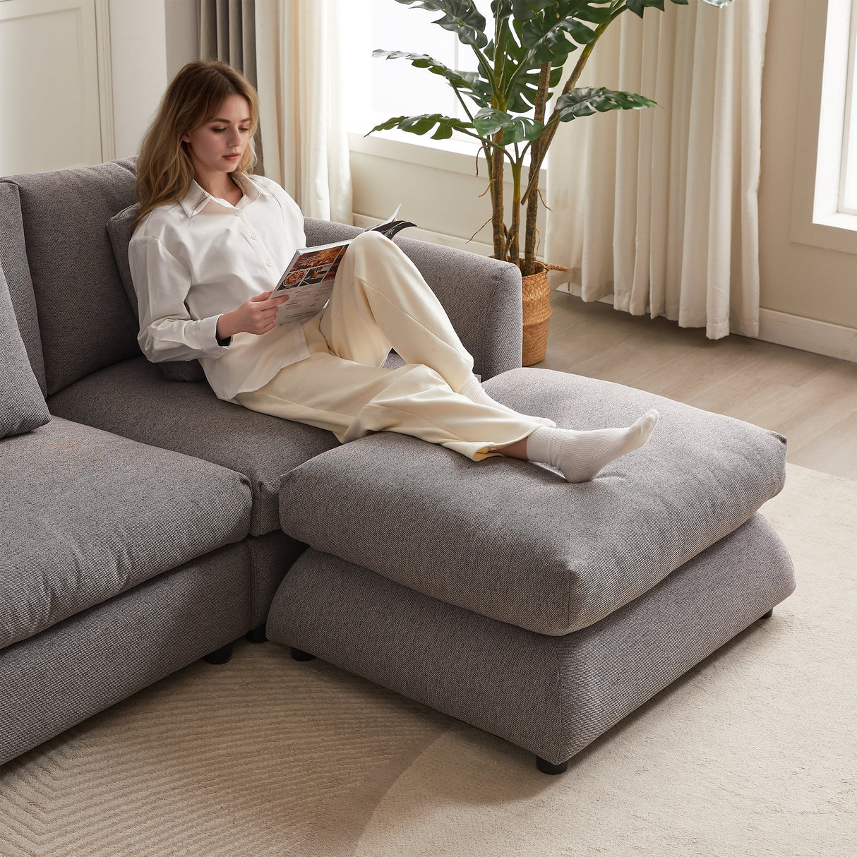 102.2 Inch Combination Modular Sofa with Ottoman Grey