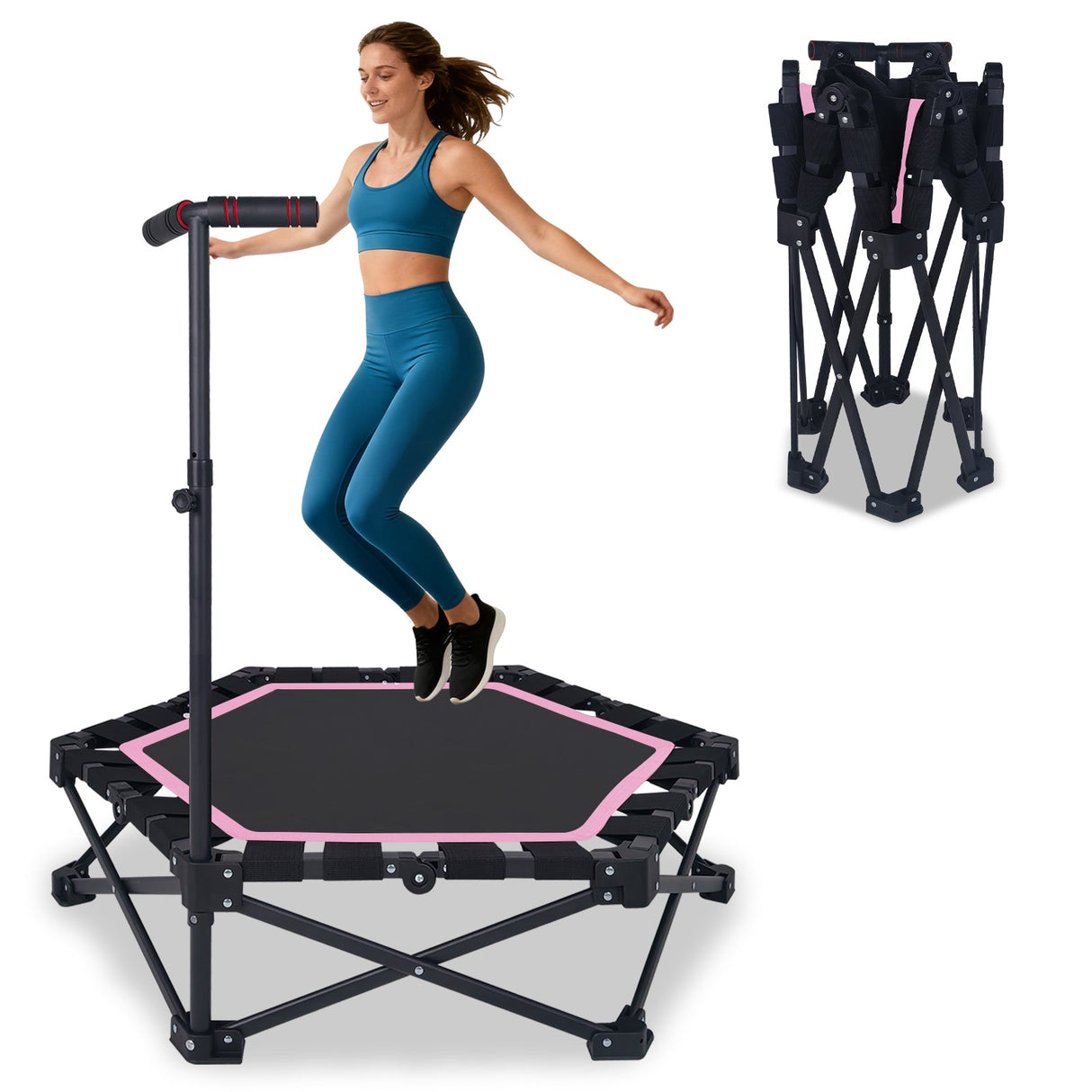 42" Foldable Mini Trampoline with Adjustable T-Bar