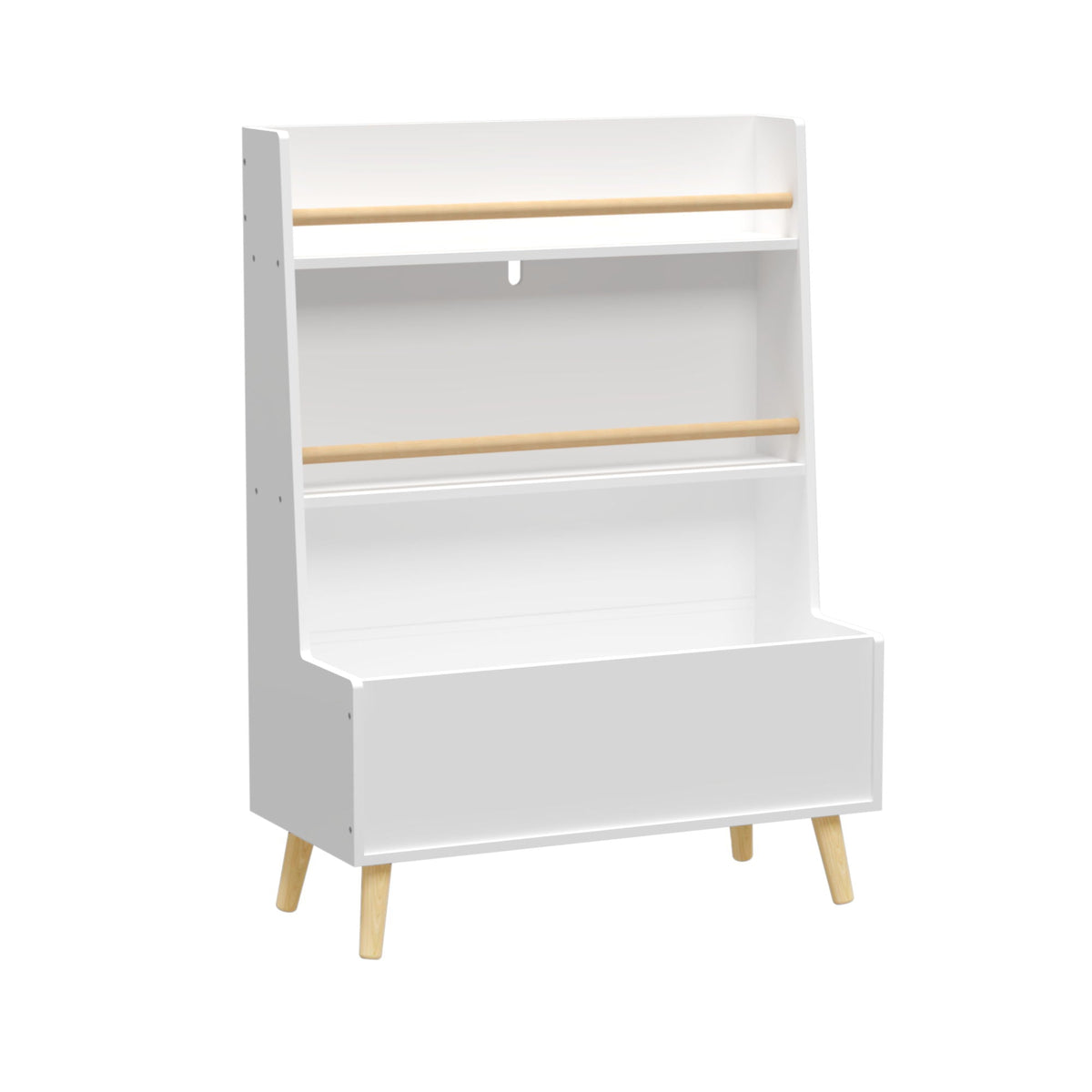White Bookshelf Book Organizer with Toy Storage - White