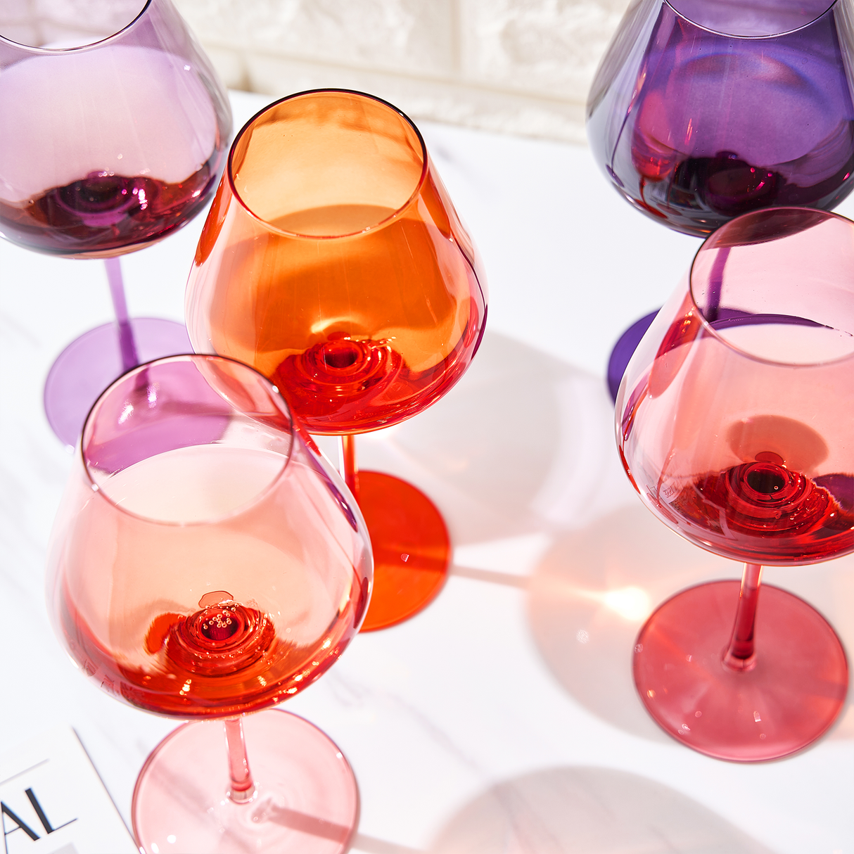 Stagioni Stemmed Wine Glassware, Set of 5, "Summer Sunset"