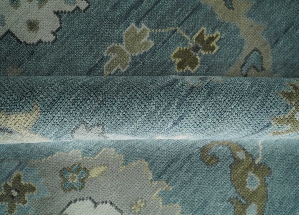 Multi Size Hand Knotted Blue and Beige Traditional Oushak Wool Rug