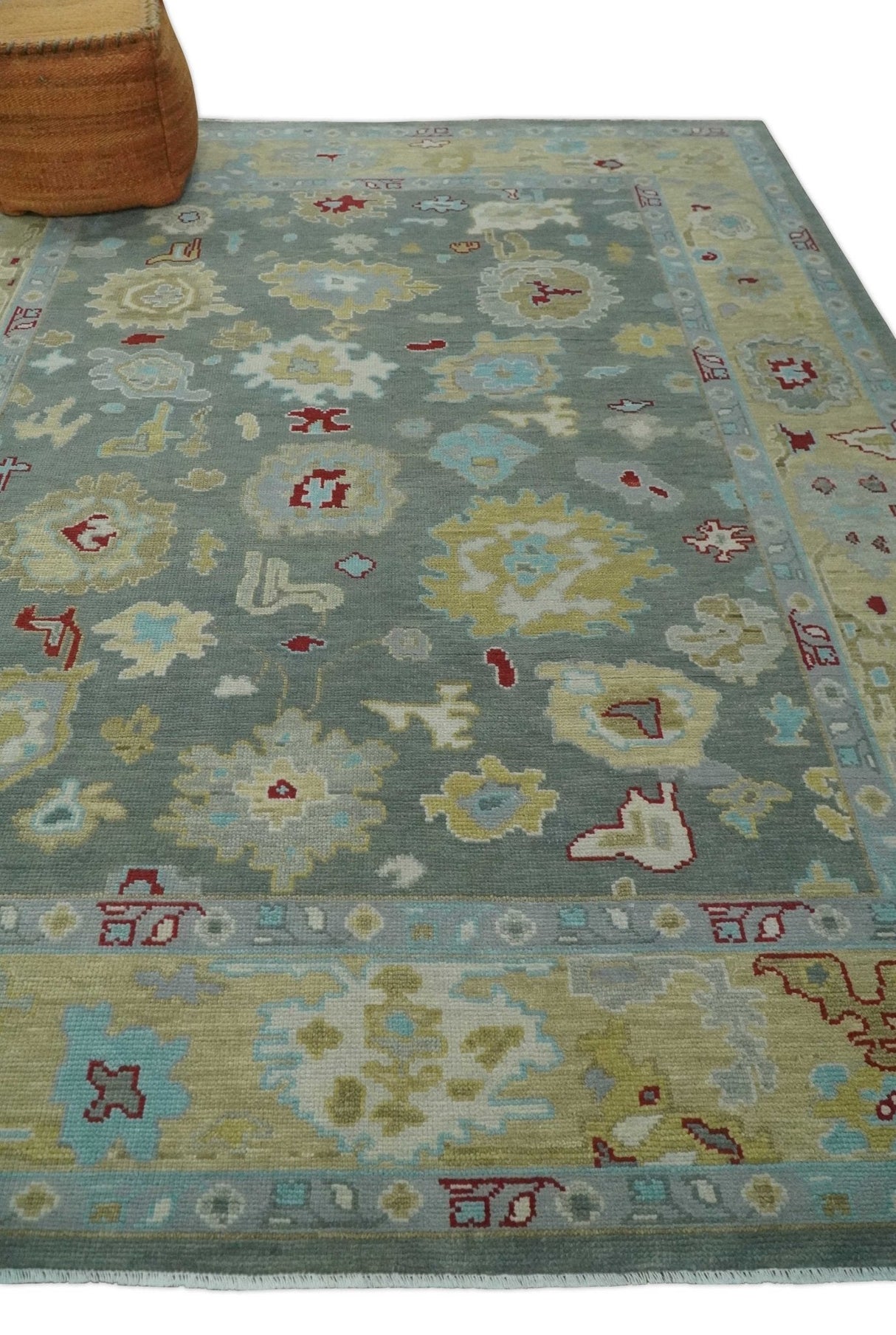 Antique look Hand Knotted Silver and Beige Traditional Oushak Wool Area Rug