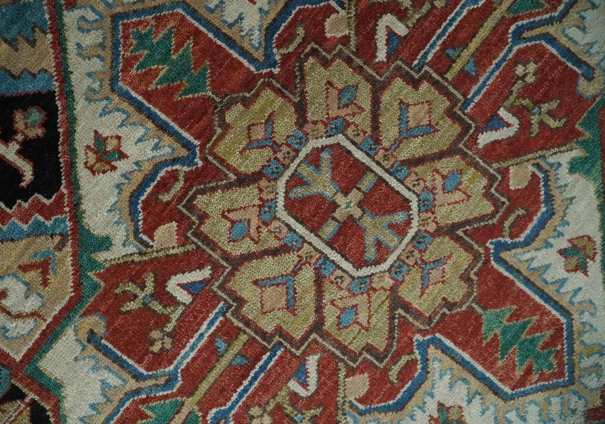 8x10 and 9x12 Hand Knotted Rust, Ivory and Black Traditional Wool Area Rug