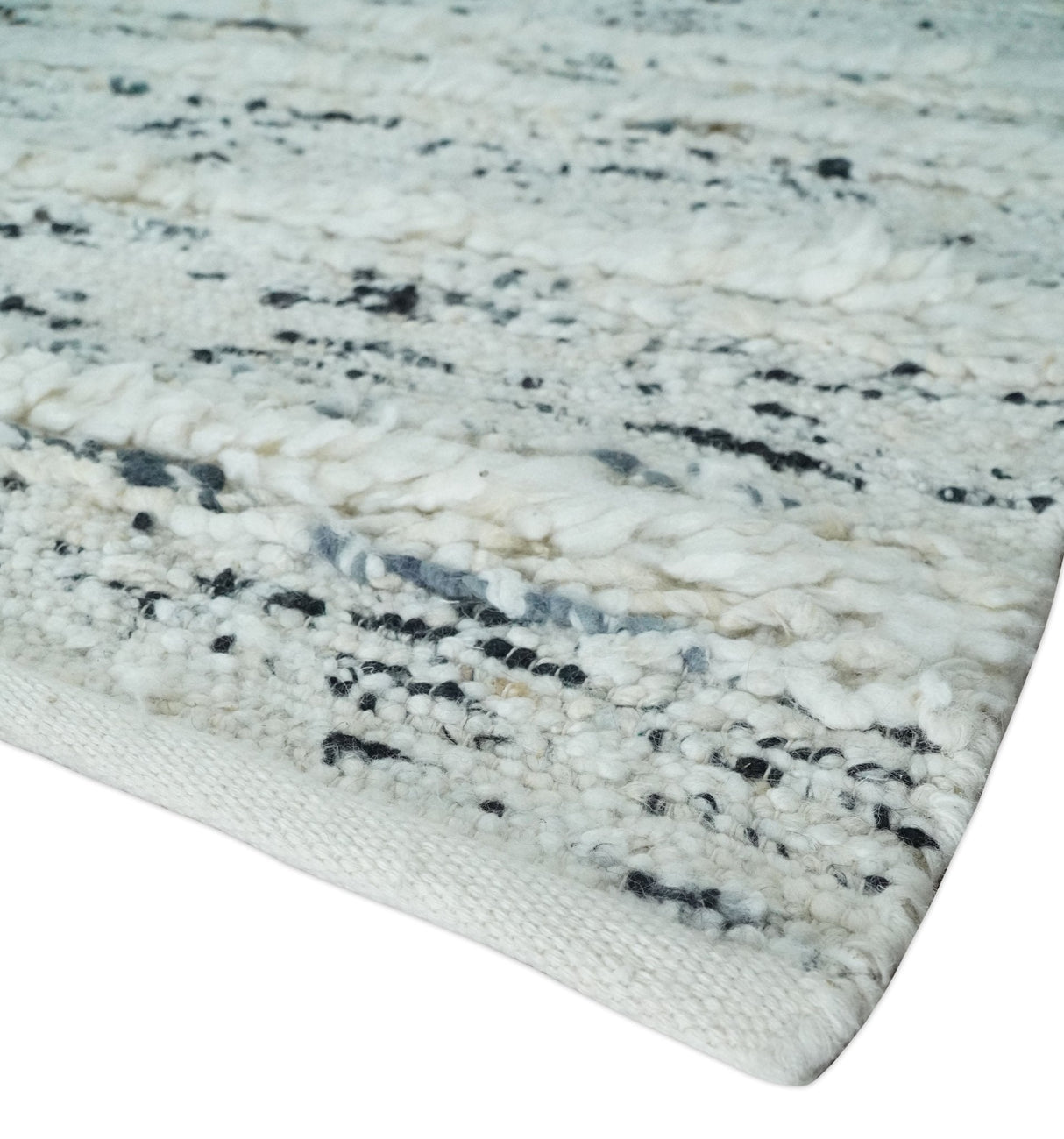 8x10 Contemporary Loop and Cut texture Hand knotted Ivory and Charcoal wool Area Rug