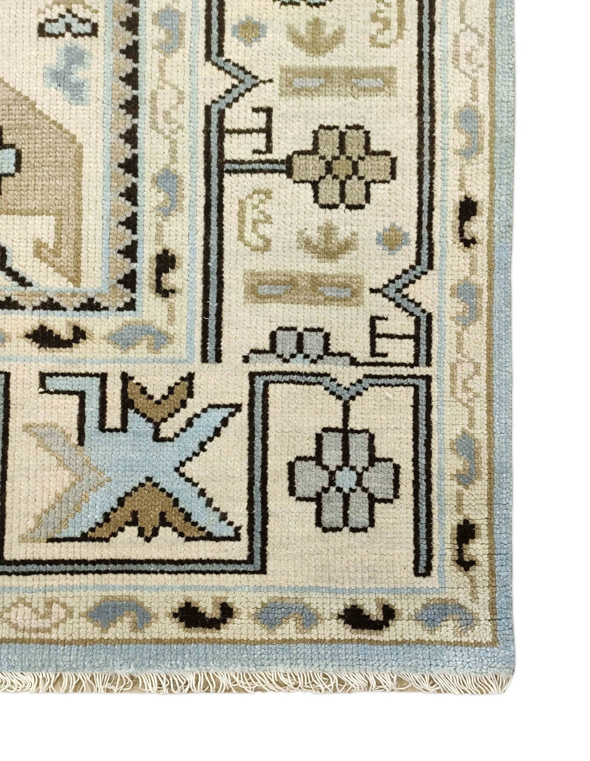 Antique Ivory and Blue Traditional Hand Knotted 8x10 Wool Area Rug