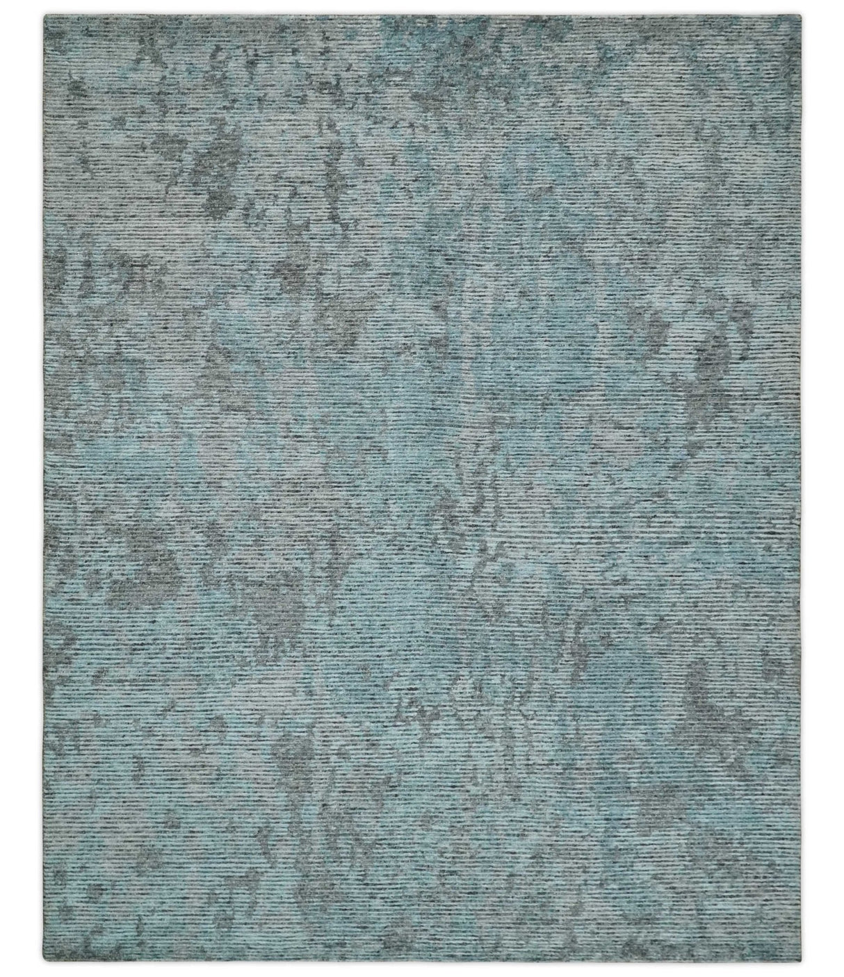 8x10 hand knotted Ivory, Aqua and Charcoal Modern Abstract Wool and Bamboo Silk Area Rug