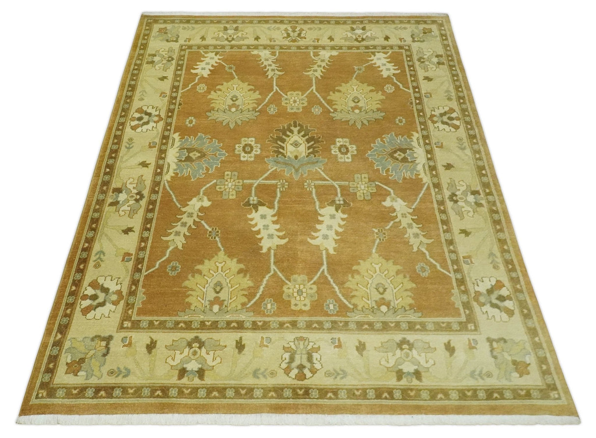 8x10 Hand Knotted Traditional Oushak Rust and Beige Area Rug