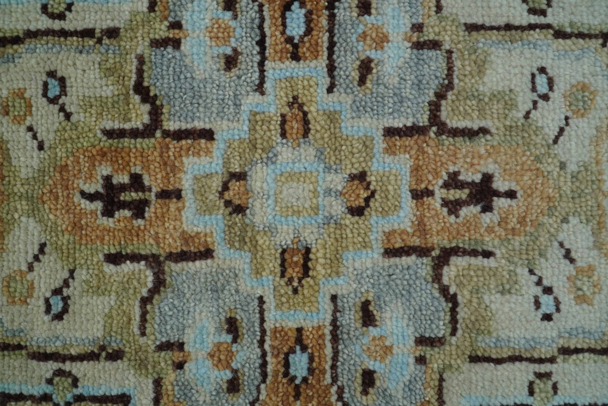 8x10 Hand Knotted Traditional Design Beige And Blue Wool Rug