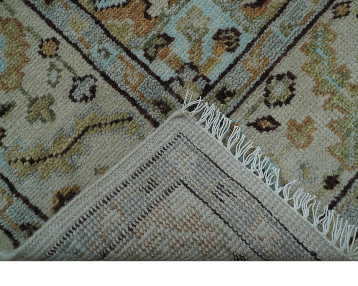 8x10 Hand Knotted Traditional Design Beige And Blue Wool Rug