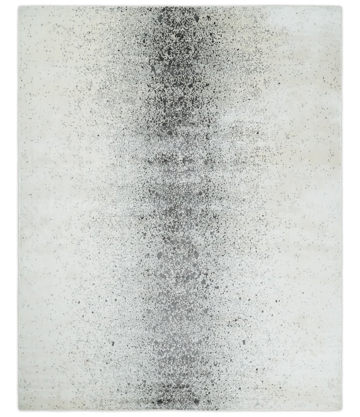 8x10 Ivory and Charcoal Modern Abstract Handmade Art Silk Area Rug