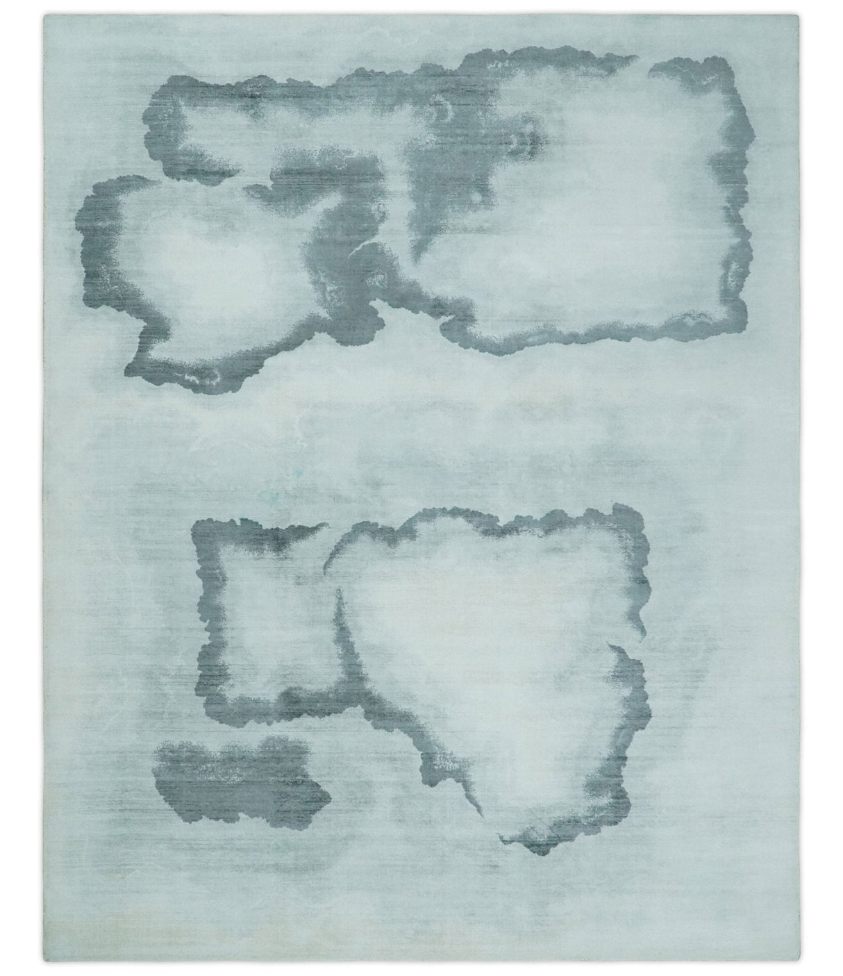 8x10 Ivory, Gray and Aqua Modern Abstract Handmade Art Silk Area Rug