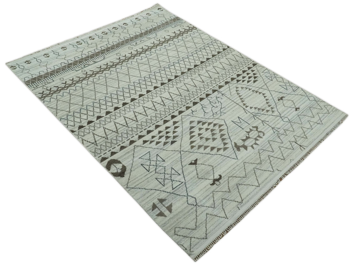 8x10 Ivory, Gray and Charcoal Hand Knotted Multi size Southwestern wool area Rug