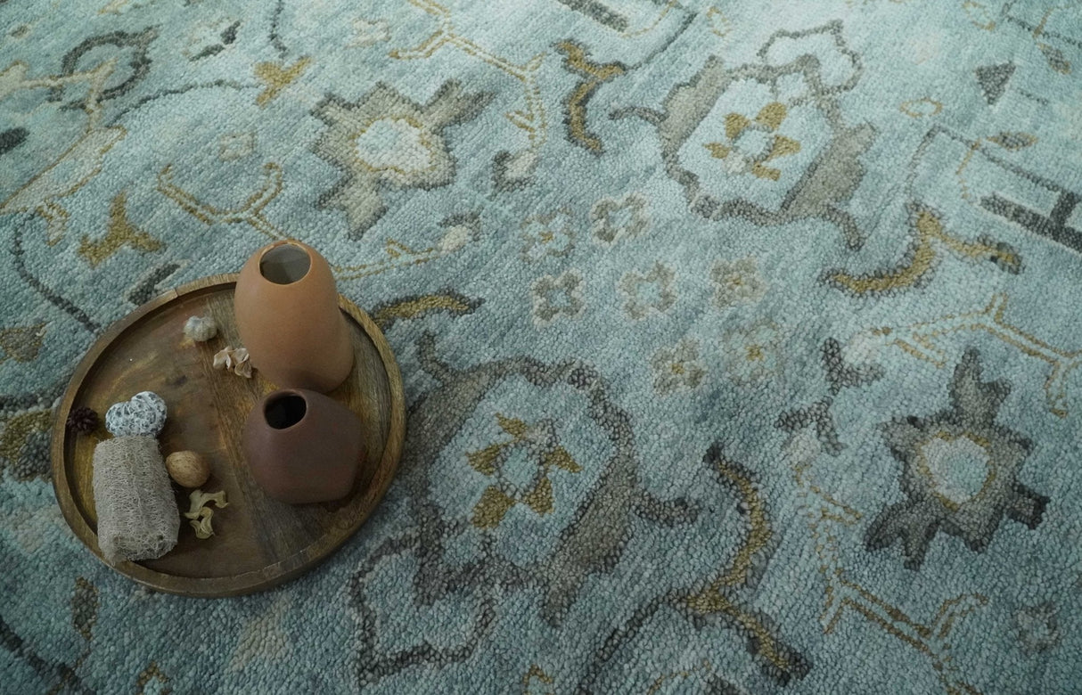8x10 Traditional Hand Knotted Blue and Ivory Hand Knotted wool area Rug