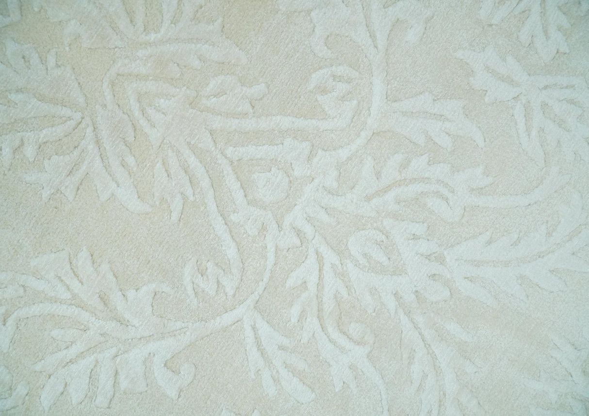 8x11 Beige and Silver Hand Woven and Carved Modern Art Silk Area Rug