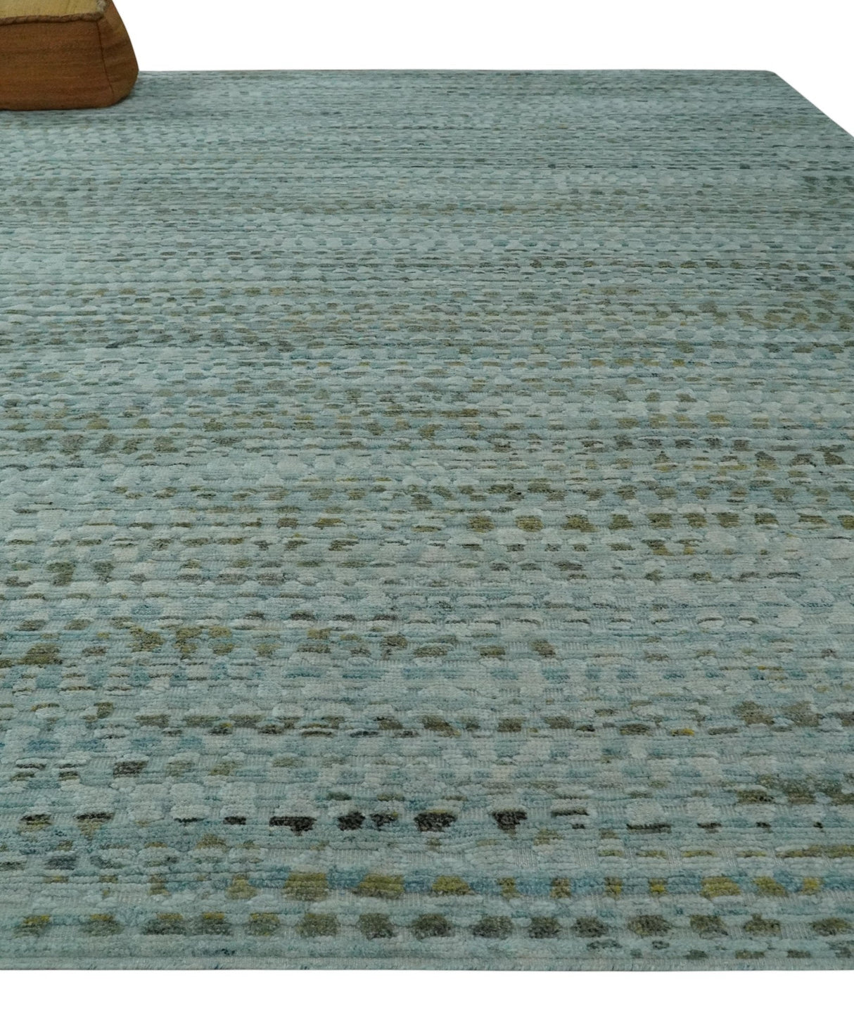 8x11 Contemporary Texture Blue, Silver and Green Hand knotted wool Area Rug